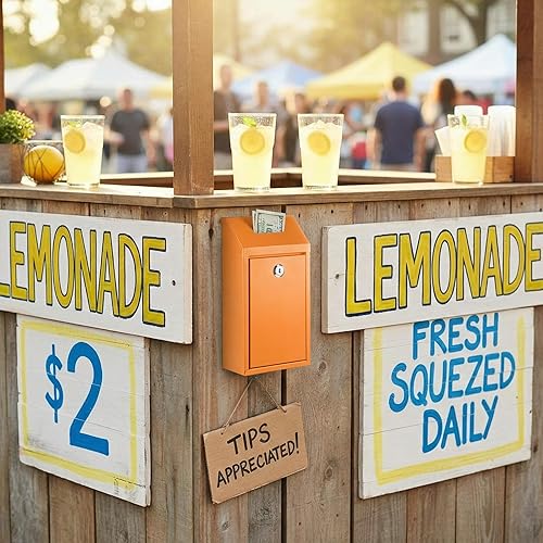 Miniatura 6 de Caja de metal para donación de dinero, caja de sugerencias segura con candado, buzón montado en la pared, contenedor de boleta de entrega para