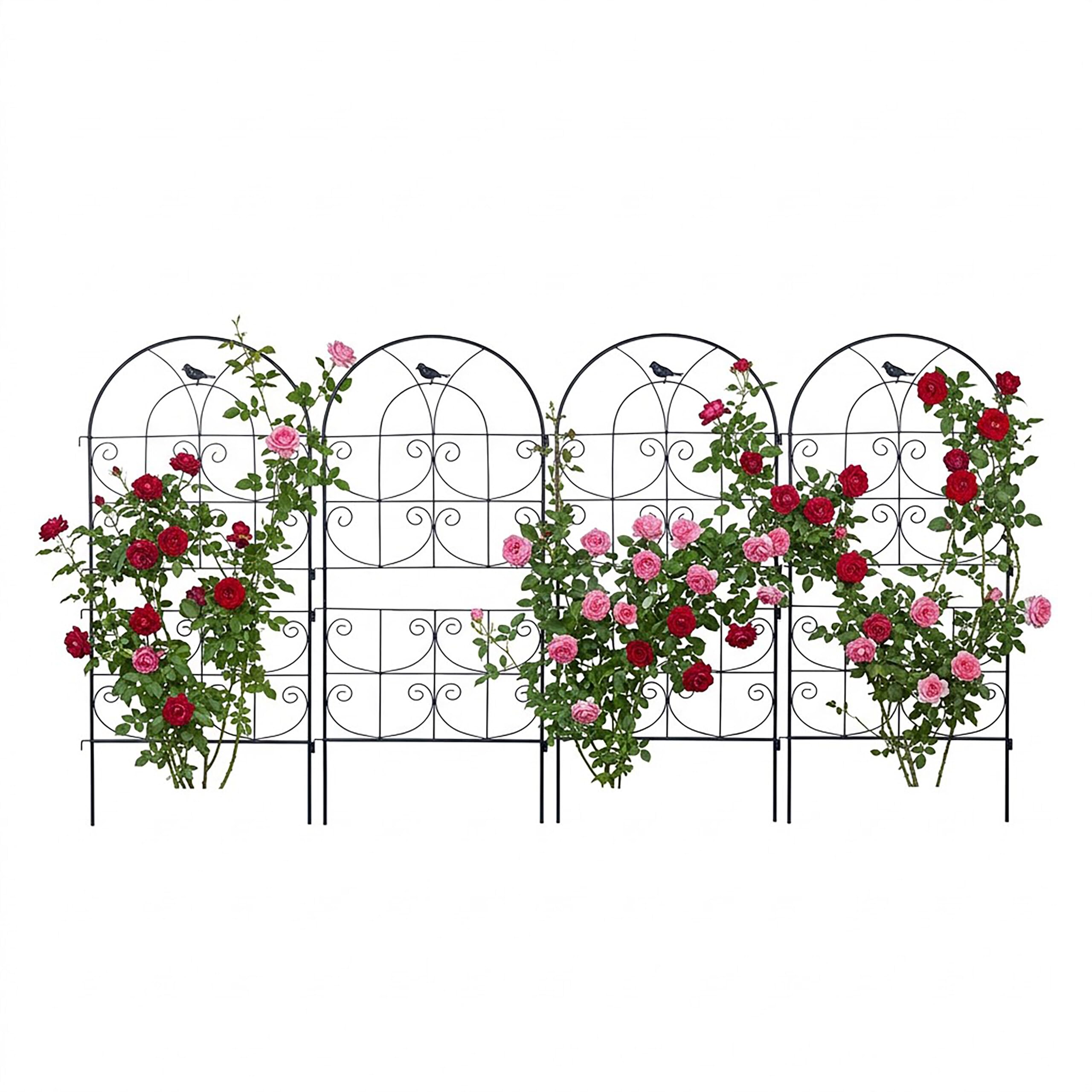 Relaxdays Rankgitter, 4er Set, HxB: 116 x 50 cm, Metall, Rankhilfe für Kletterpflanzen, Garten, Rosenrankhilfe, schwarz
