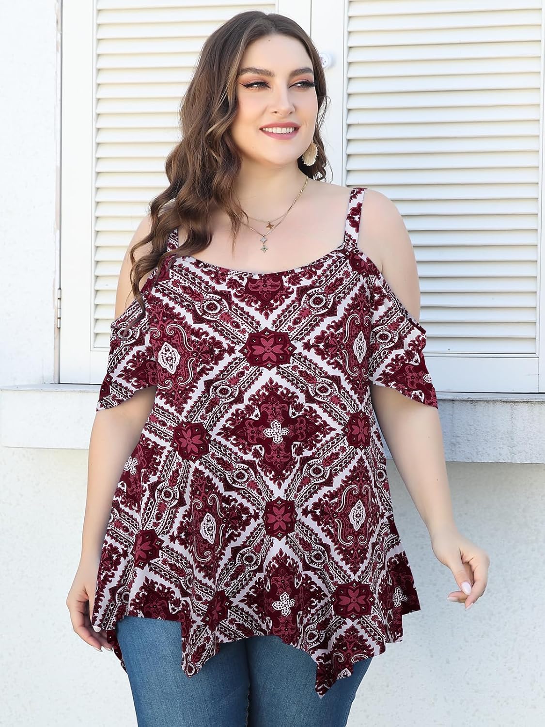 LARACE Cold Shoulder Tops for Womens Summer Clothes Spaghetti Strape Tunic Oversized Shirts Asymmetrical Plus Size Blouse - Image 3