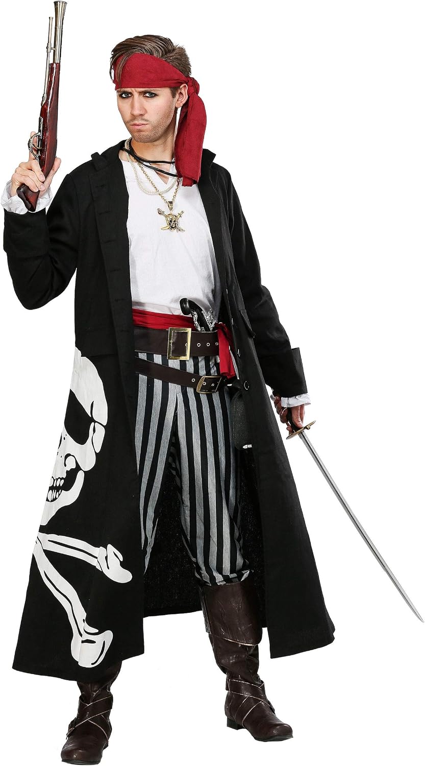Adult Skull and Crossbones Pirate Flag Coat Costume | Men's Buccaneer Captain Outfit | Rebel Sea Leader