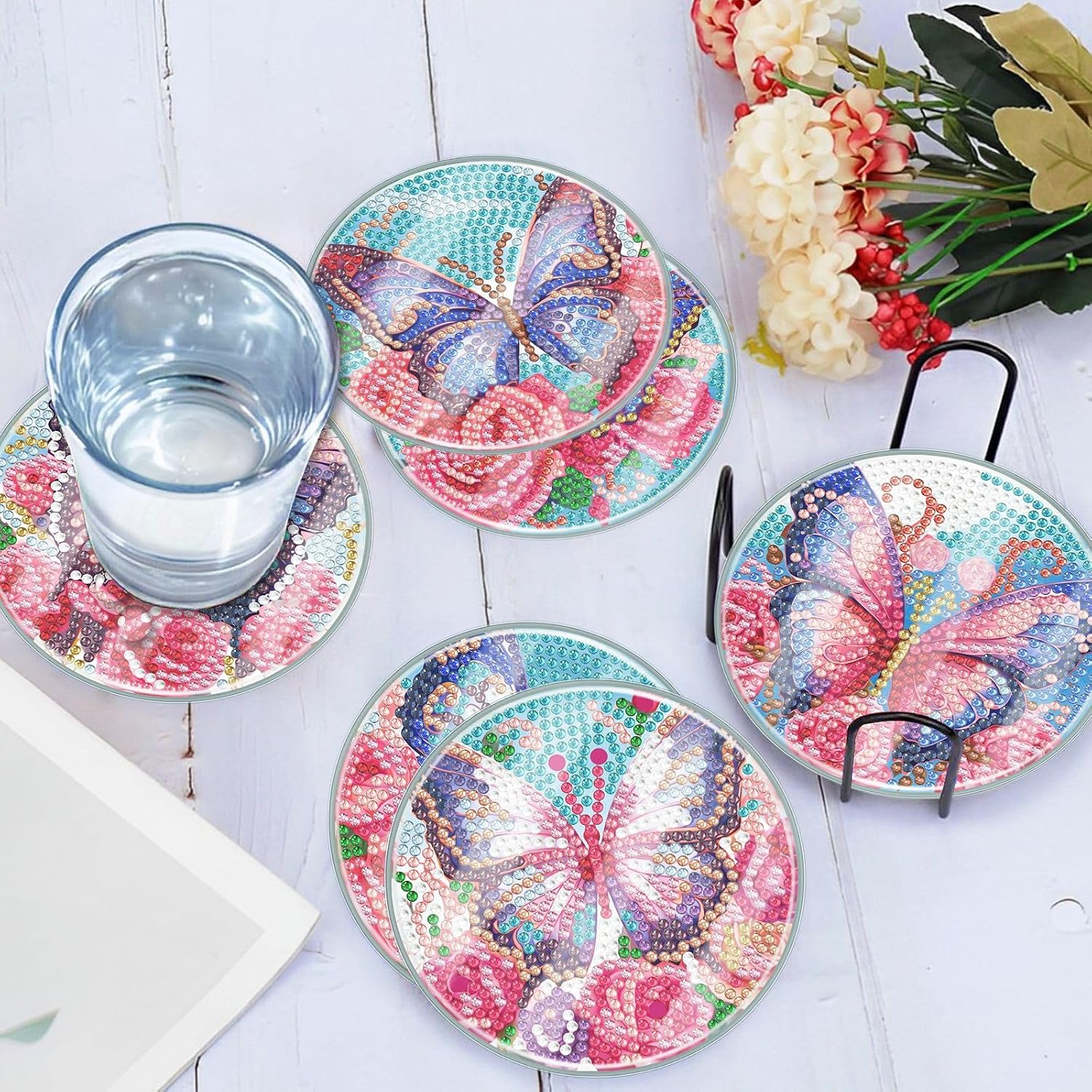 yzARTche Diamond Art Painting Coasters, 5D DIY Diamond Art Coasters with Holder and Acrylic Dust Cover, Non Slip Diamond Coasters Kits for Adults Beginner-2PCS-B