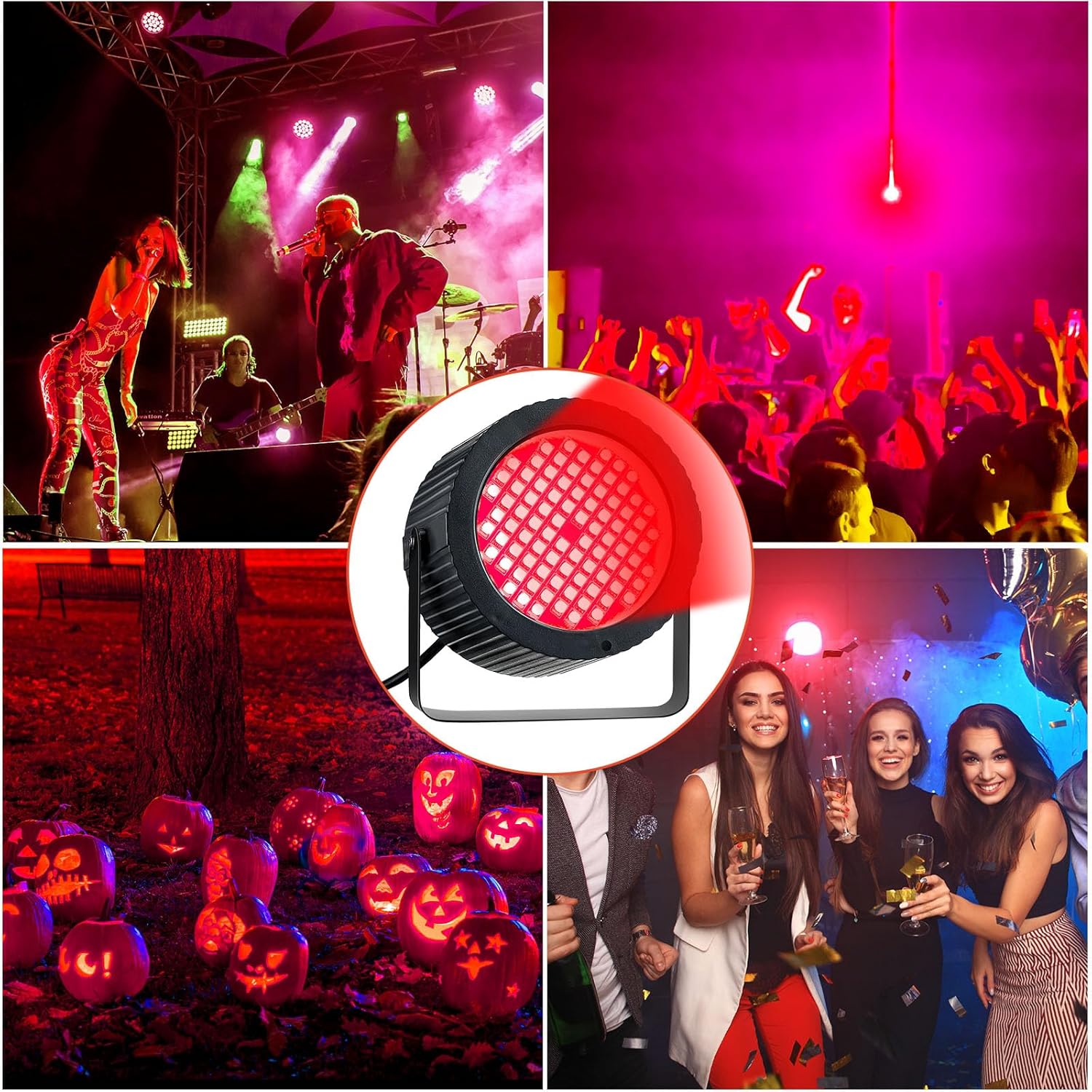 Funtery 4 Pcs Bright Halloween Strobe Light 88 LEDs Flash Party Lighting Sound and Speed Modes Flashing Stage Lights for Christmas Birthday Party Room Dance DJ Bar Karaoke Show Wedding(Red)