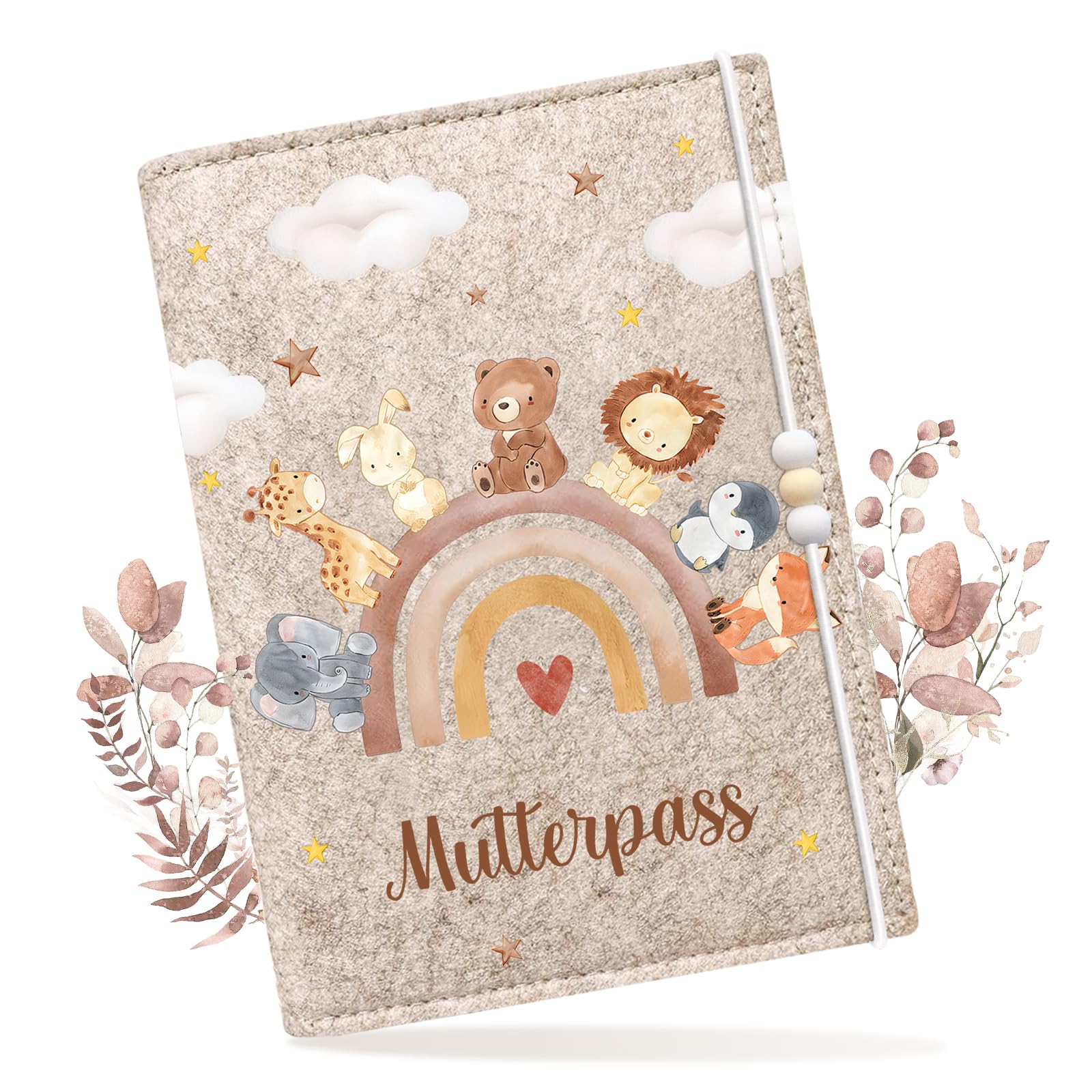 Mngevcy Mutterpasshülle aus Filz für Deutschen Mutterpass, Mutterpass Schutzhülle mit 6 Fächern, Mutterpasshüllen mit Fach für Ultraschallbilder, Kärtchen & Impfpass‎, Cremebeige