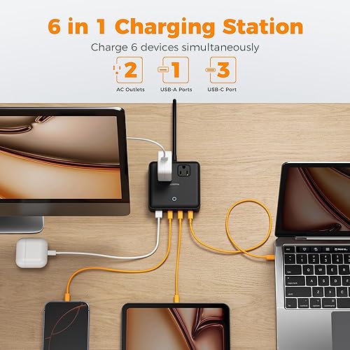 Miniatura 3 de TESSAN Estación de carga PD de 100 W para múltiples dispositivos, bloque de cargador USB C 6 en 1 compatible con iPhone 1615, MacBook, base de carga