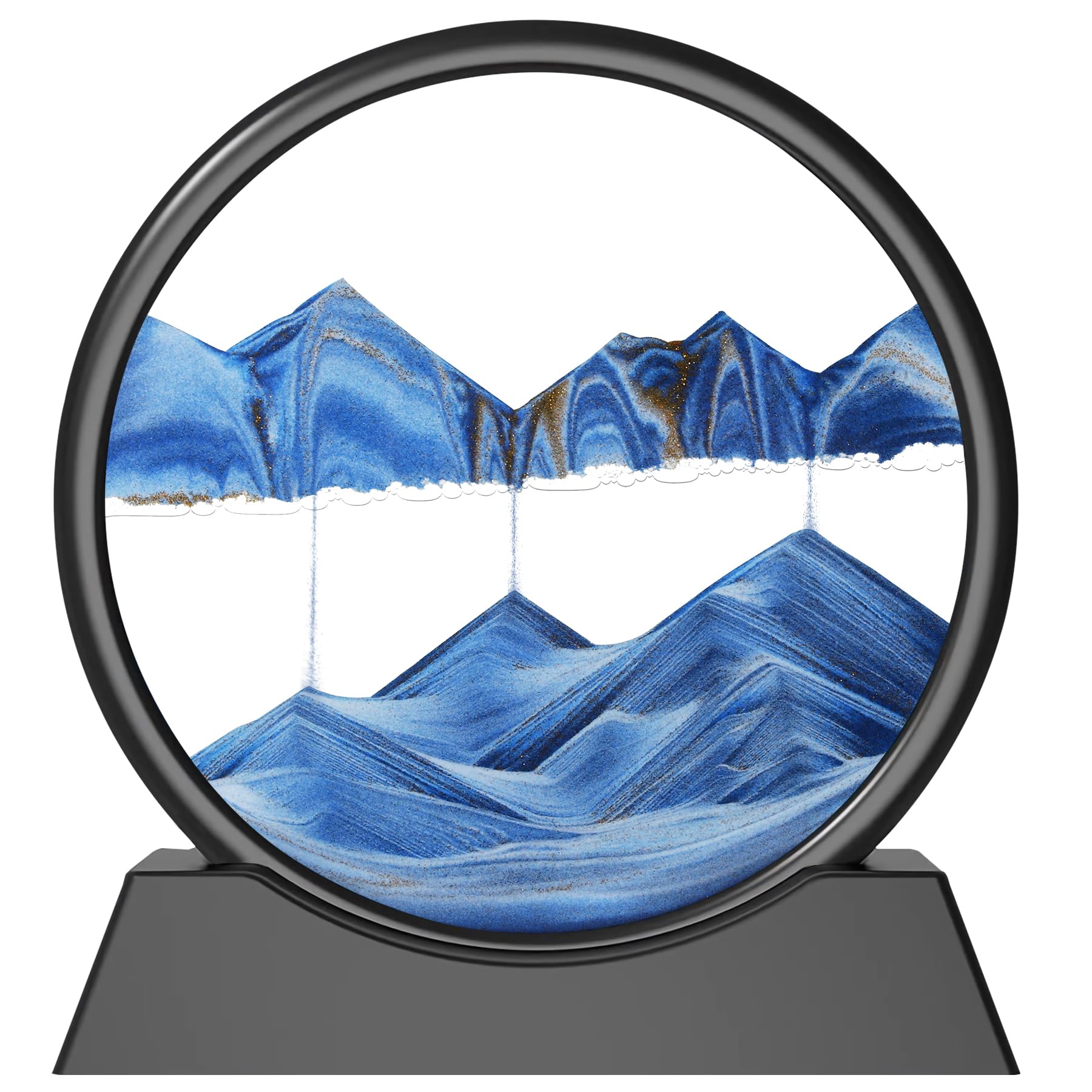 Mtadmai Moving Sand Art Picture-3D Deep Sea Sandscape in Round Glass Flowing Sand Frame, Large Desktop Sand Art Toys, Relaxing Home and Office Decorations (12 inch-Blue)