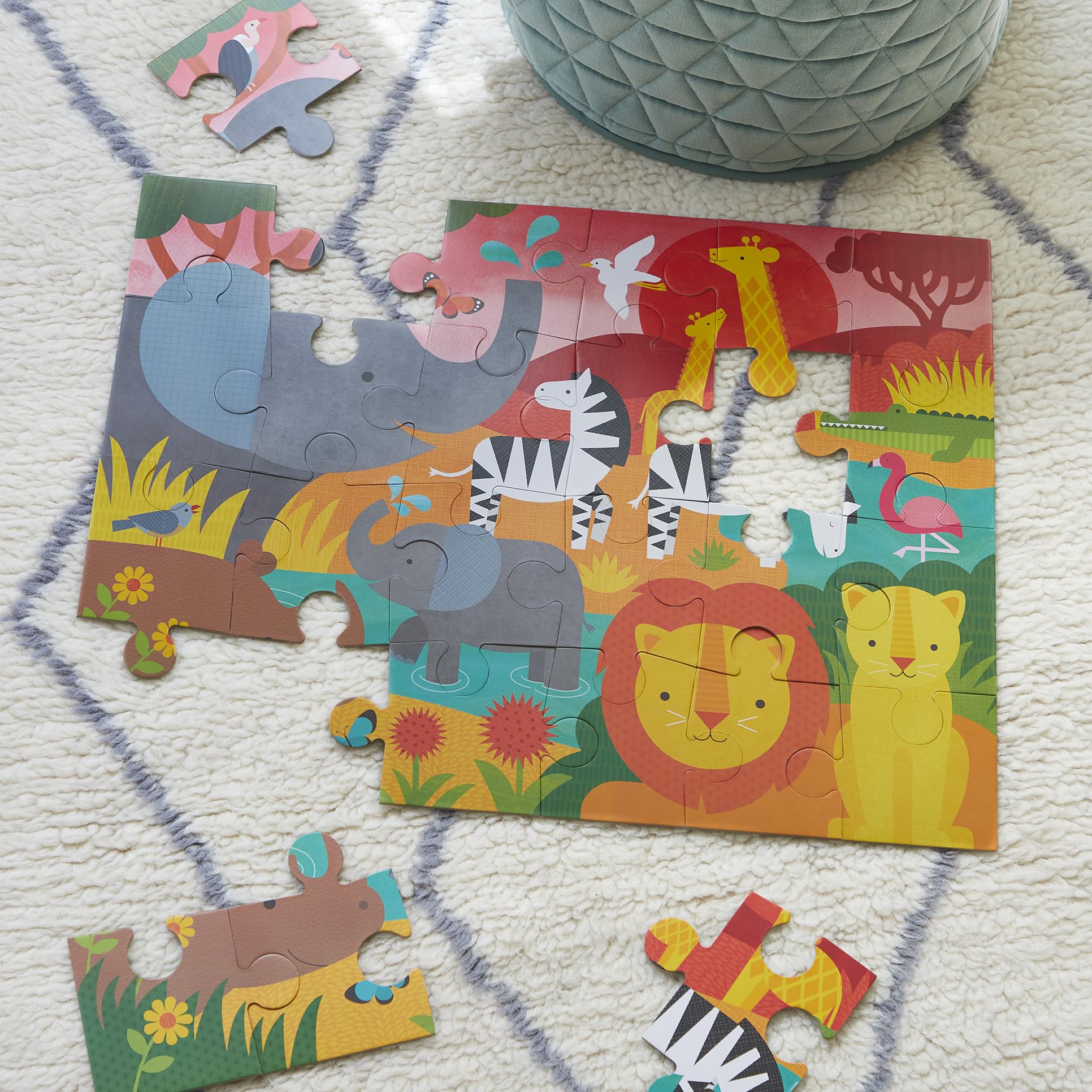 Petit Collage Floor Puzzle, Safari, 24-Pieces - Large Puzzle for Kids, Completed Safari Puzzle Measures 18" x 24" - Makes a Great Gift Idea for Ages 3+ and Animal Lovers - Image 3