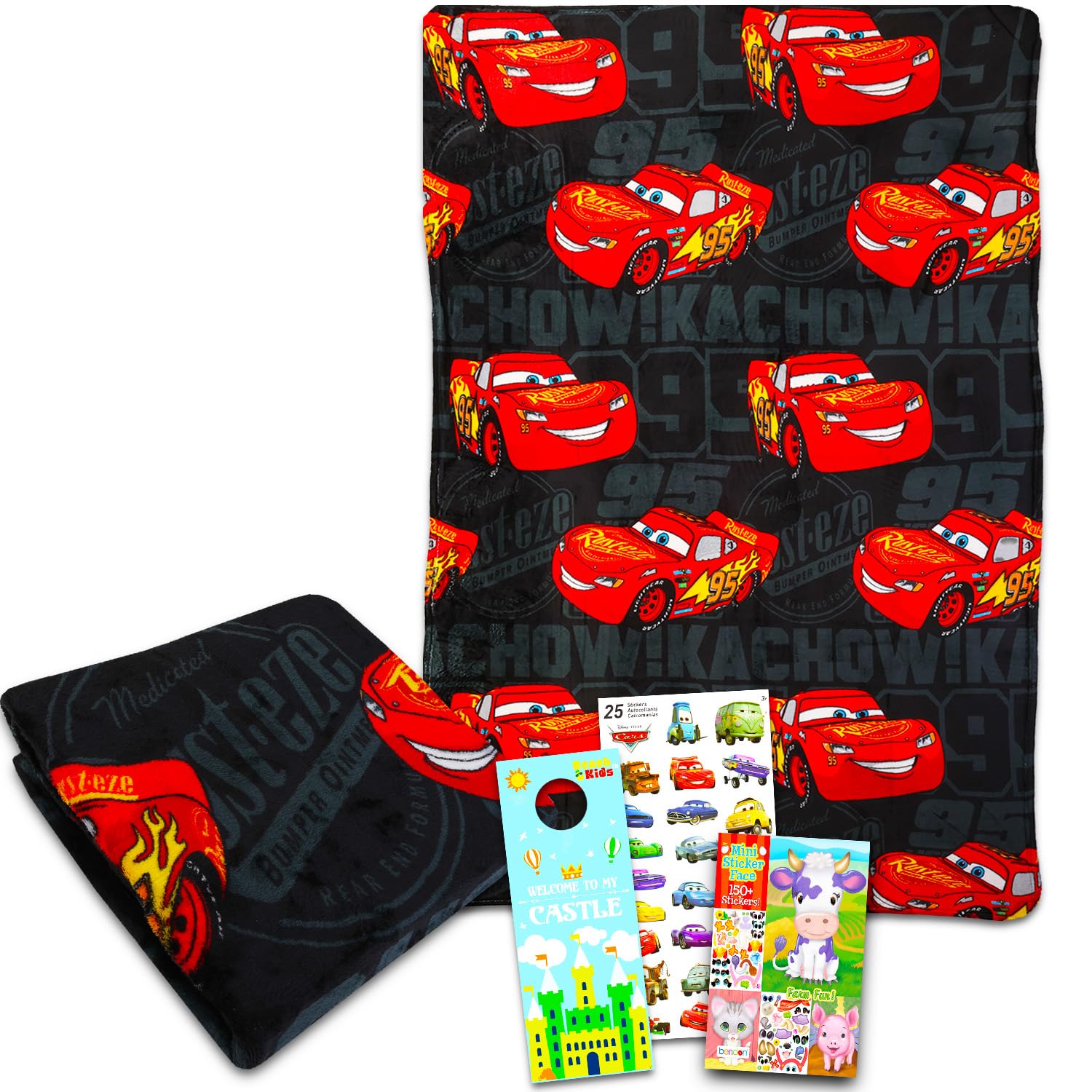 Cars Fleece Blanket Set - Bundle with Soft Lightning McQueen Blanket Plus Stickers, More for Kids, Adults, Children | Cozy Lightning McQueen Fleece Blanket 50" x 70”