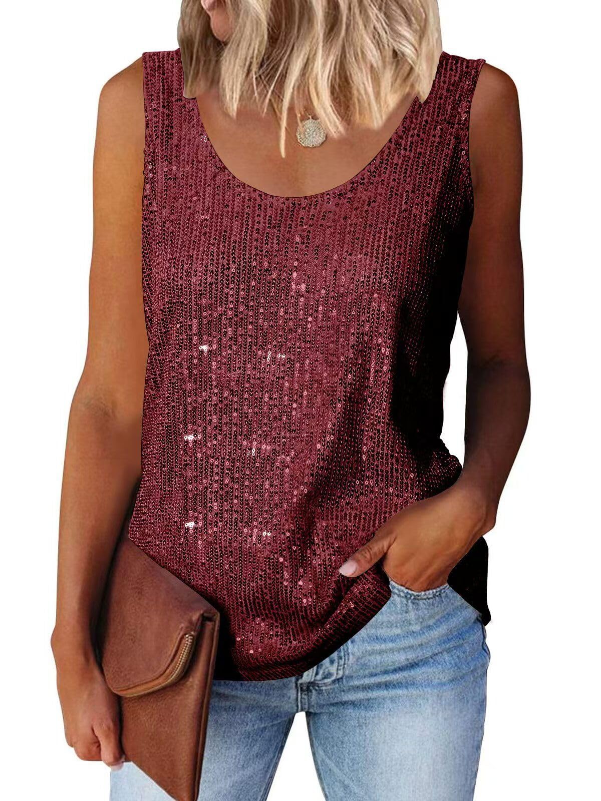 Suncife Ärmelloses Damen-Top mit Pailletten, glitzerndes Oberteil