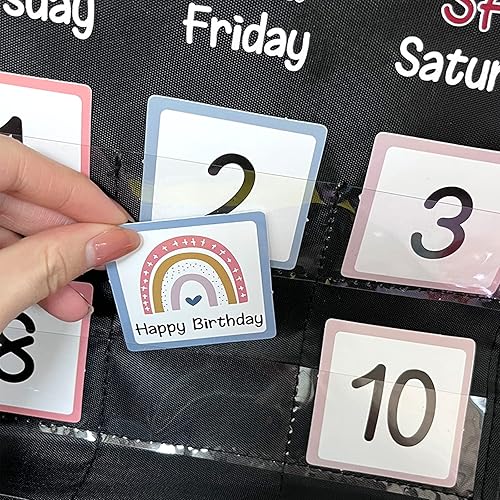 Miniatura 4 de Calendario mensual de aula con 89 tarjetas para niños suministros escolares en casa tema arcoíris