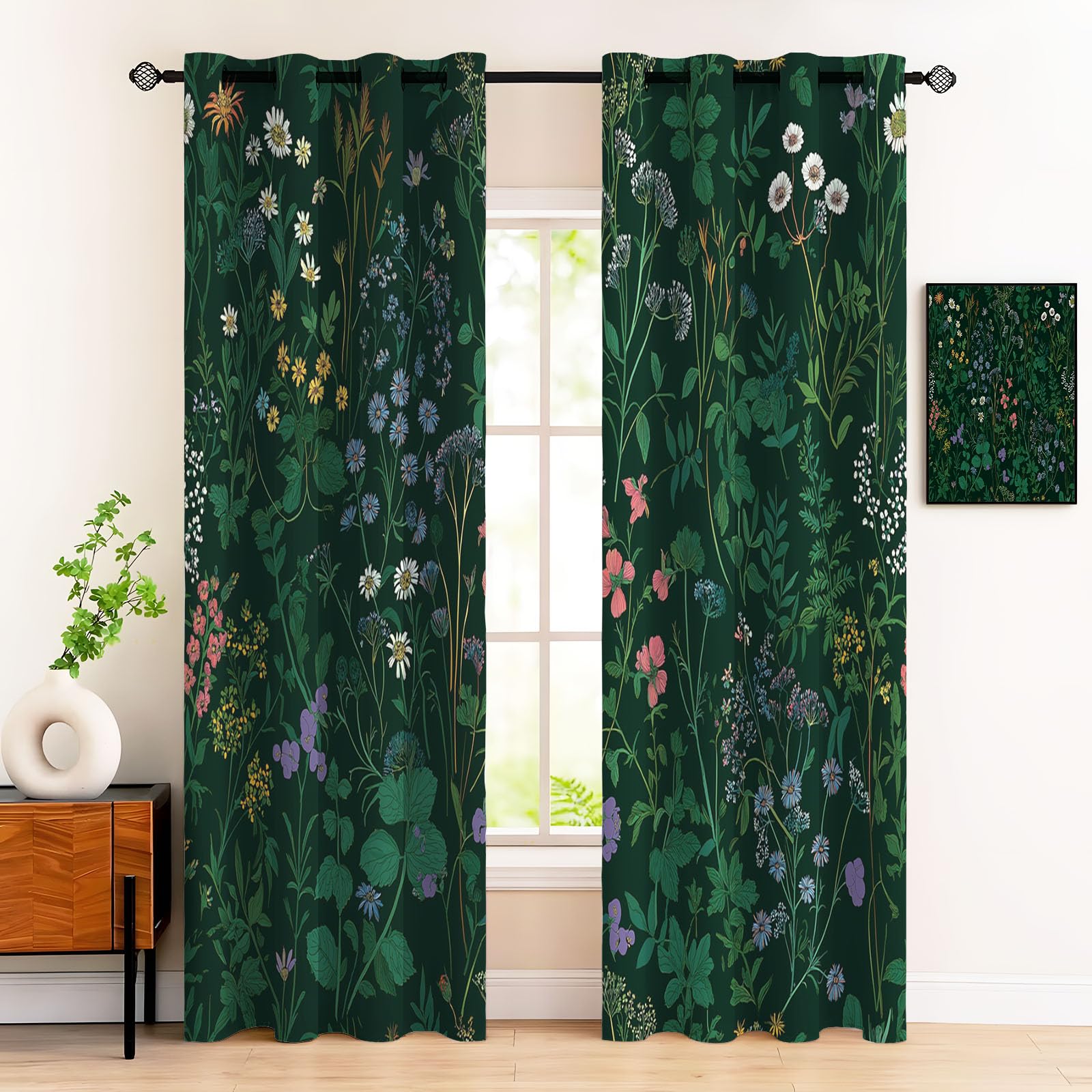 Rideaux opaque de chambre motif forêt de fleurs sauvages pour un salon chaleureux
