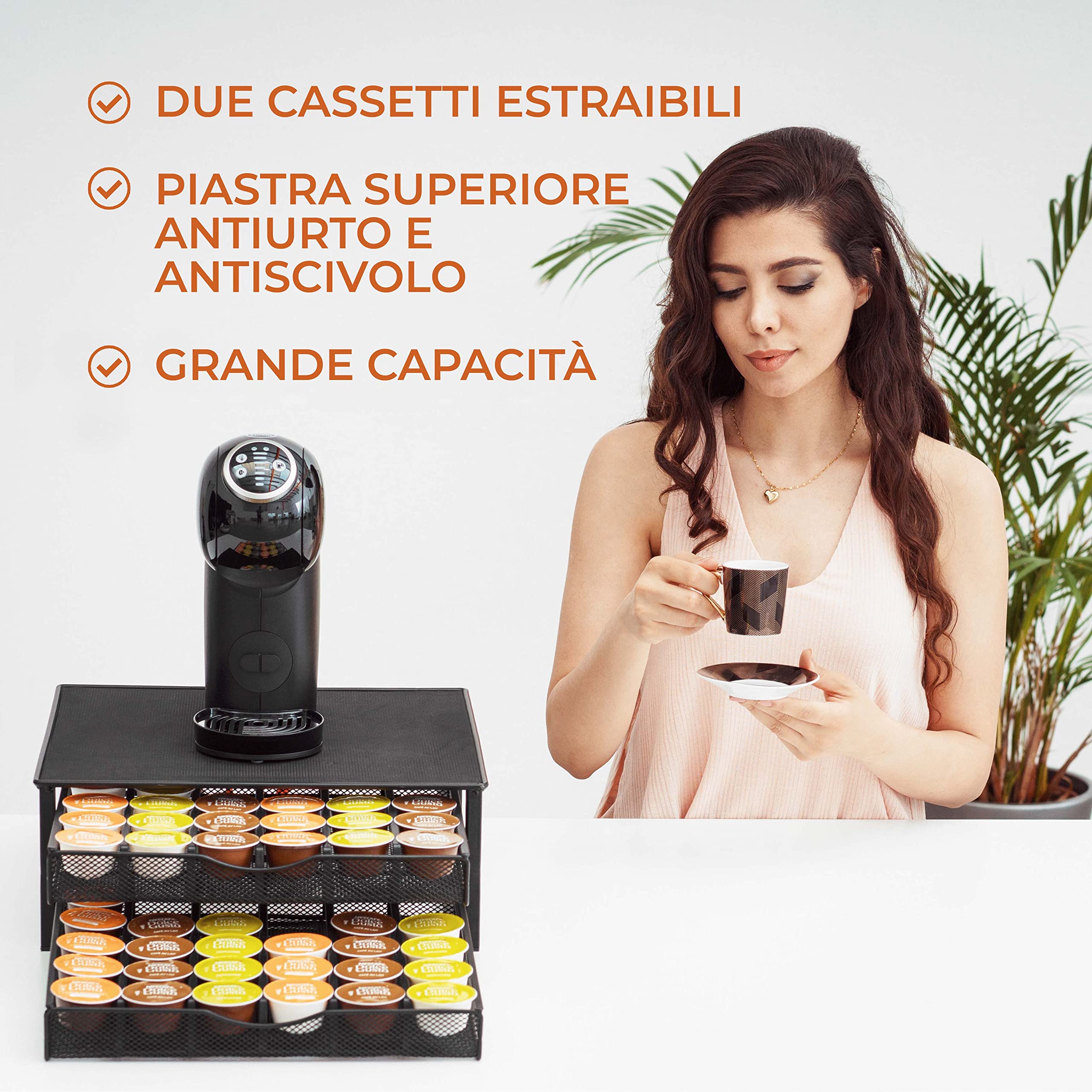 Gadgy Porta Cialde Dolce Gusto | Cassetto per 72 Capsule di Caffè | Organizzatore Antiscivolo e Antiurto | Metallo Nero Resistente per Cucina