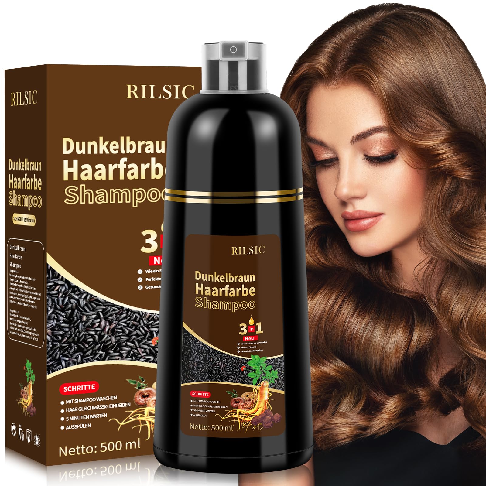 b. ris brivell ダークブラウンシャンプーセット Amazon.com : RILSIC Instant Dark Brown Hair Dye Shampoo 3 IN 1