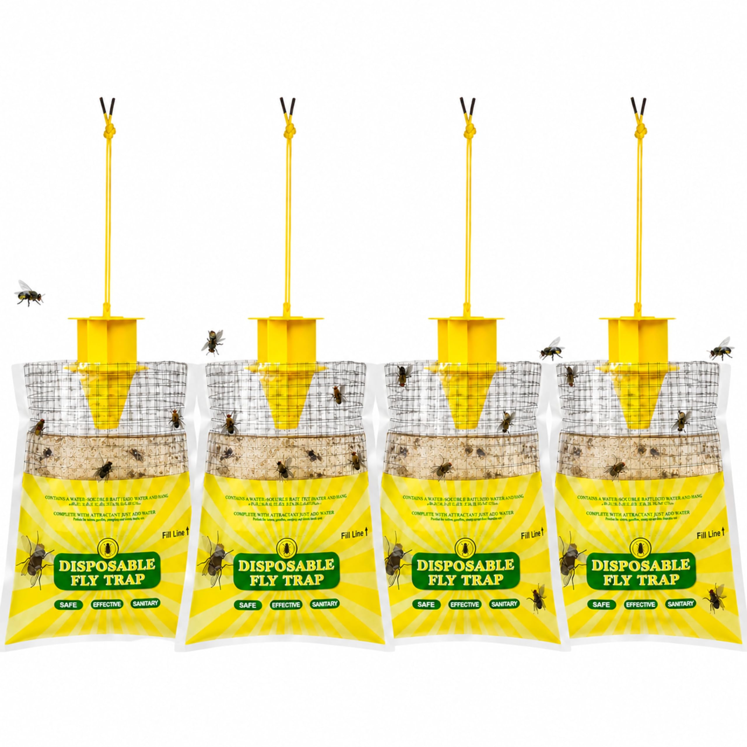 ADEPTNA 4 Pack Disposable Hanging Fly Traps with Attractant
