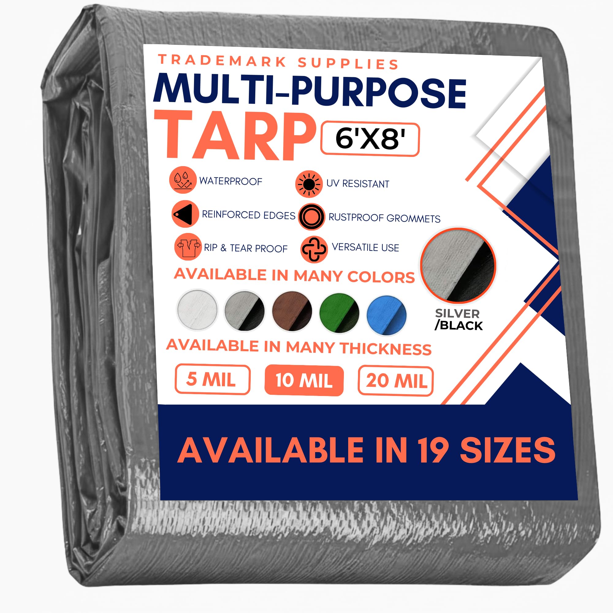 Trademark Supplies Tarp Cover Silver / Black Heavy Duty Thick Material, Waterproof, Great for Tarpaulin Canopy Tent, Boat, RV or Pool Cover!!!