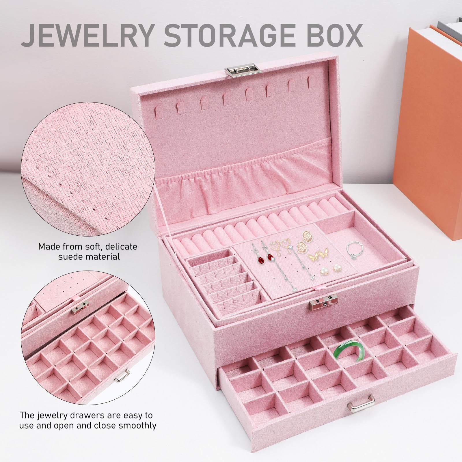 OUNONA Joyero Rosa Organizador de Joyas Cajones, de Varias Capas