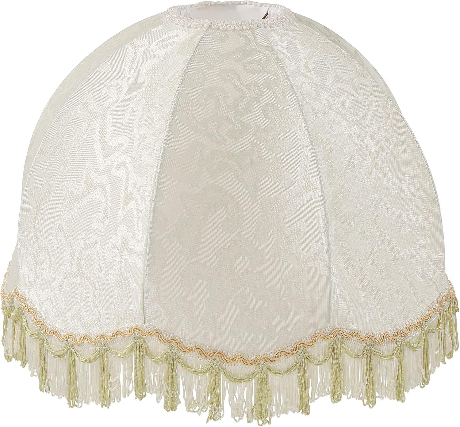 Aspen Creative 34502, Handsewn Off-White Spider Lamp Shade, Jacquard Textured Fabric with Fringe, 4" Top x 13" Bottom x 10" Slant Height