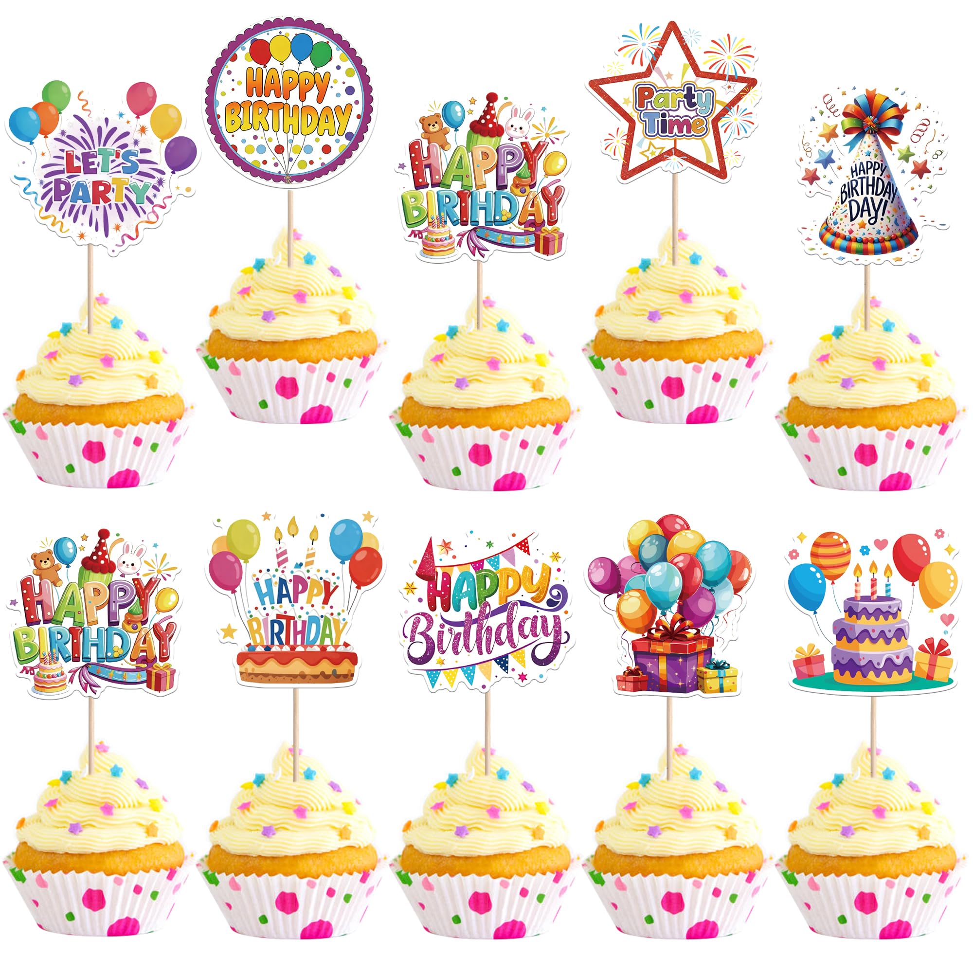 SYKYCTCY 36 Pack Happy Birthday Cupcake Toppers Glitter Cupcake Food Picks for Celebrating Happy Birthday Theme Party Cake Decorations Supplies — image 1