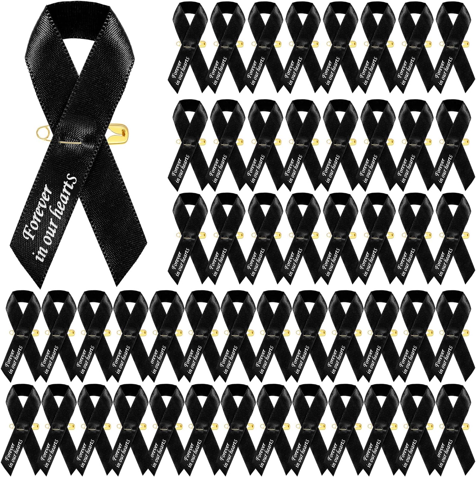 50 Pcs Funeral Ribbons Memorial Ribbon Funeral Pins Classic Memorial Service Respect Meditation Personalized Ribbon Bow with Safety Pins for Mourning Remembrance Day Funeral Event (Black)