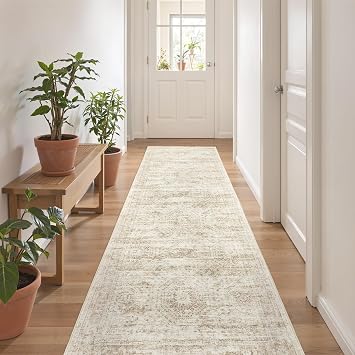 2x8 Runner Rug Non Slip,Washable Hallway Runner Rug,Beige | Neutral Rugs for Kitchen,Entryway,Bedroom,Bathroom,Nursery Room,Thin,Soft Runner Rug,Stain Resistant Indoor Carpet