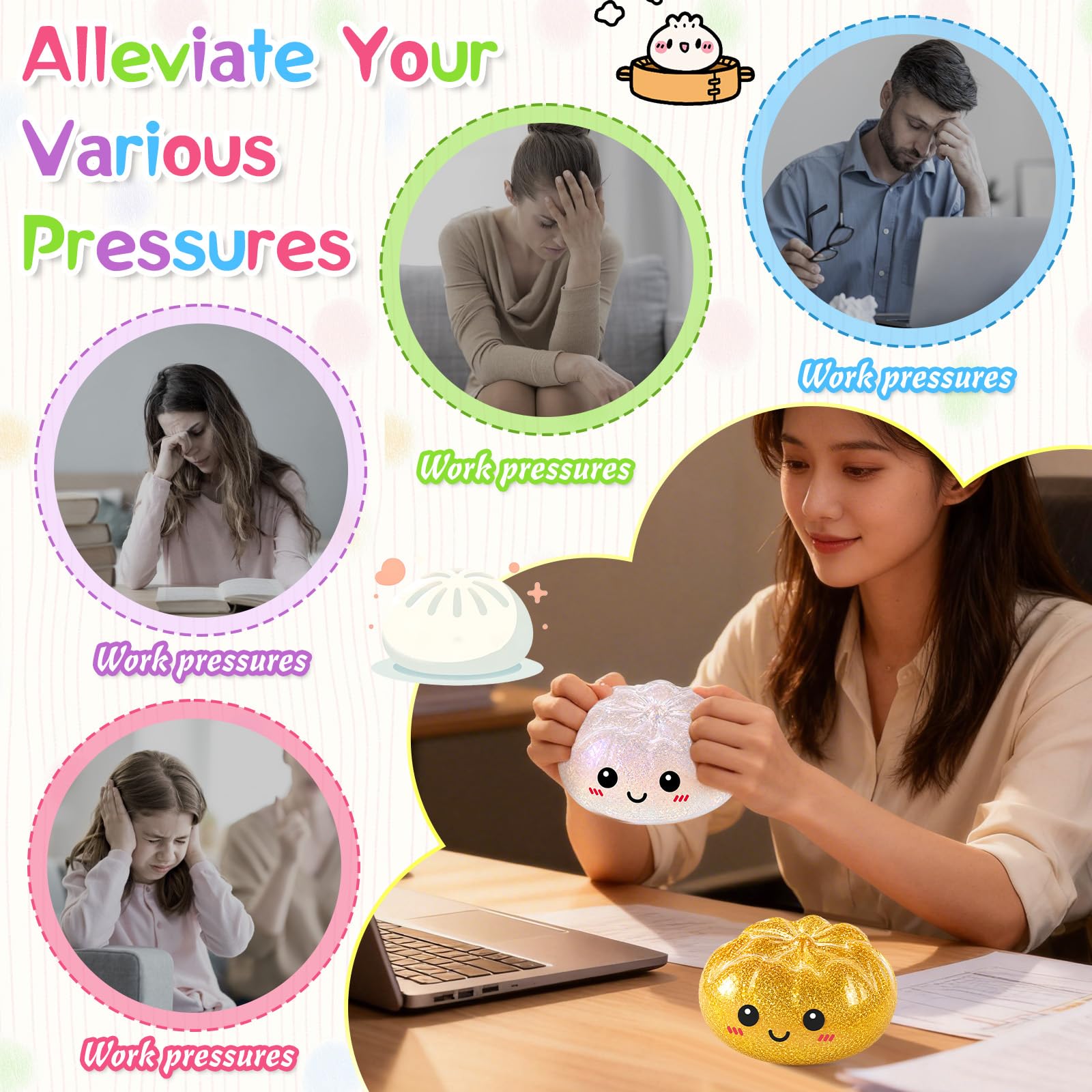 Dumplings Squishy,Dumplings Squishy Sorpresa,Juguete para apretar sensorial con Bollo Gigante al Vapor,para relajar Las aulas Familiares de la Oficina de Estudiantes Adultos para niños,niñas y niños