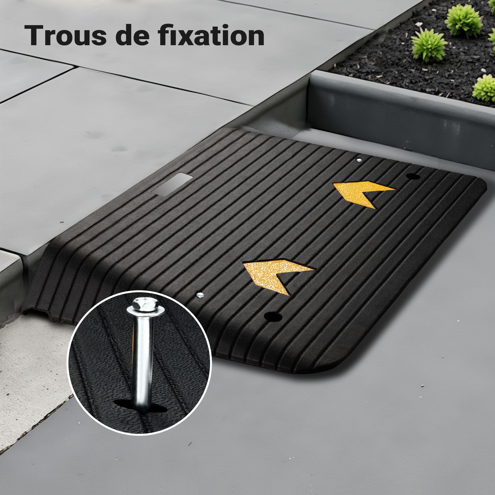 Wiltec Rampe d’accès – 902 x 620 x 102 mm – Capacité Max. 50 t – en Caoutchouc – Handicapés, Fauteuil Roulant & Déambulateur – Surface antidérapante