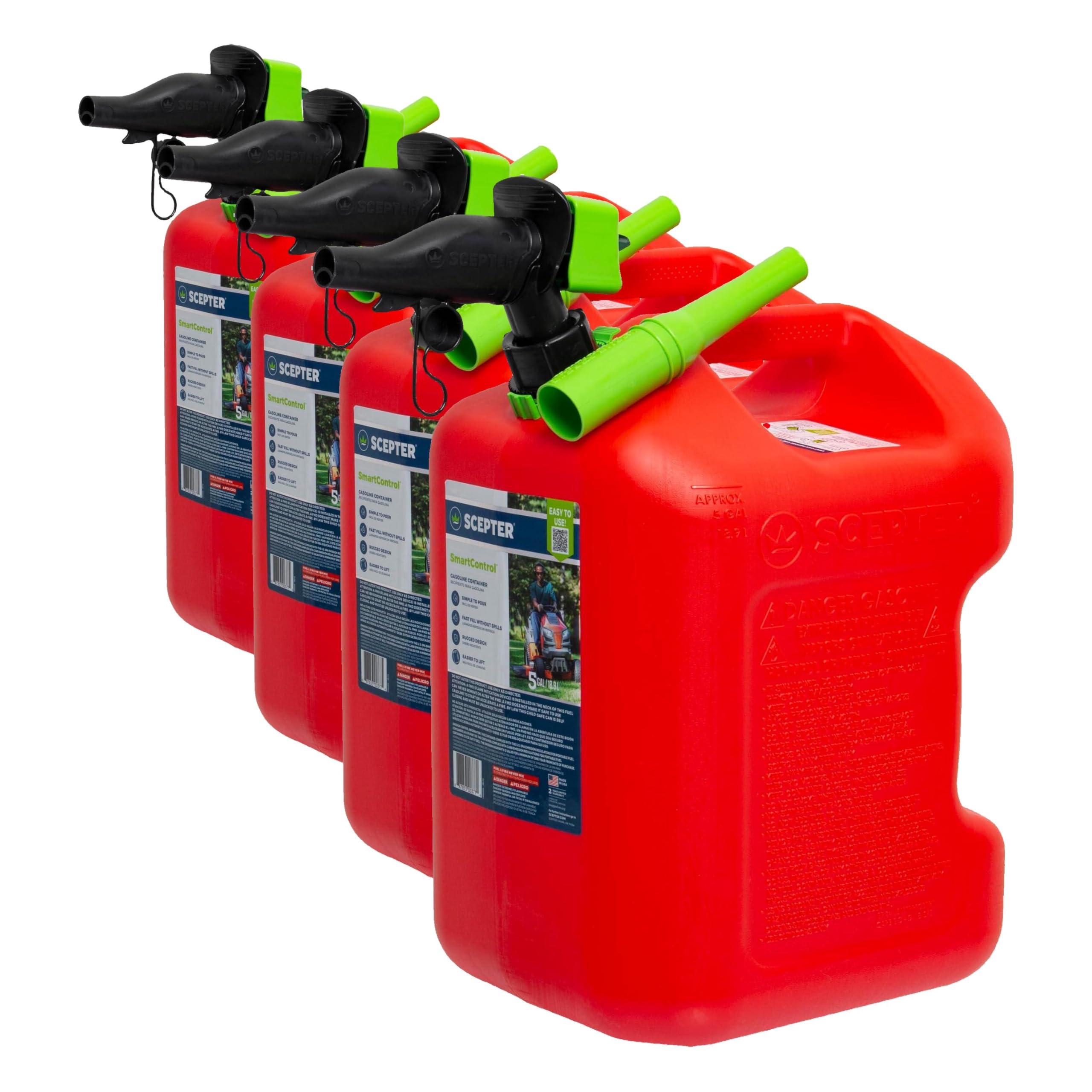 Scepter 5G Gas Can, Spill Proof SmartControl Spout, Spout Extender, 4-Pack