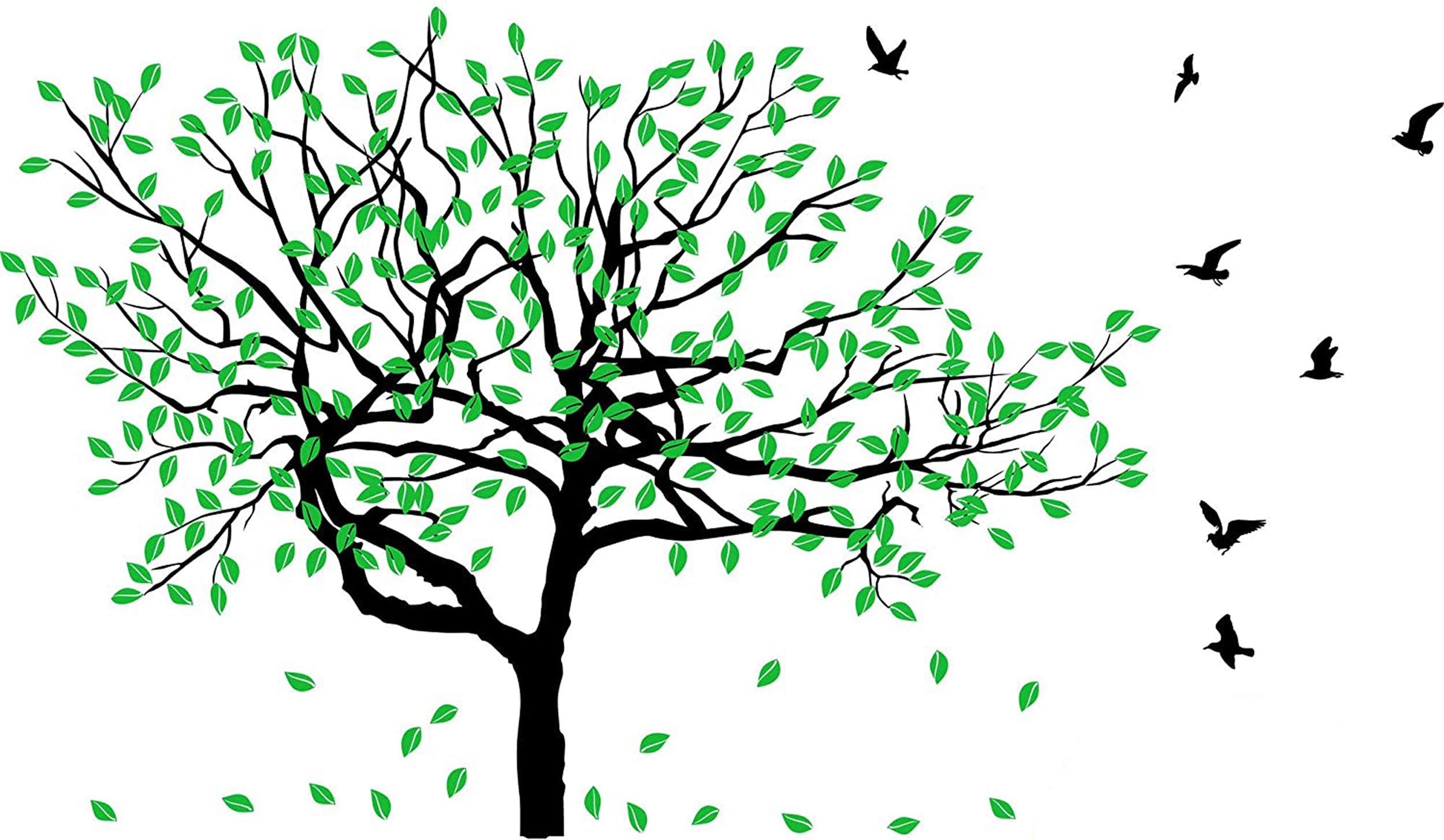Tree Sticker Decal - Wall Birch Art Vinyl Nursery Stickers - Nature Botanical Trees Decals - Forest Decor Natural Big Leaf Peel and Stick