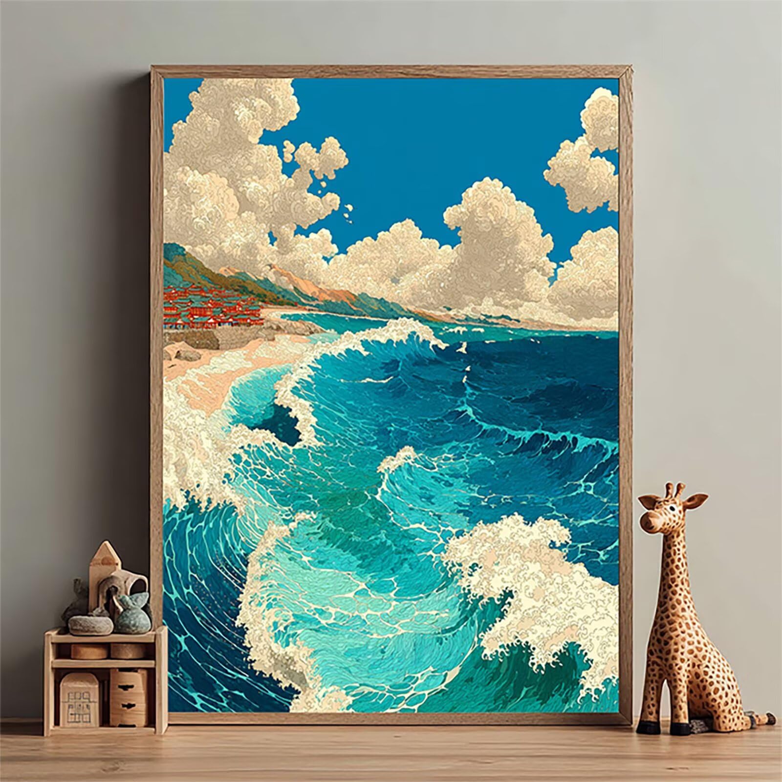 Diamentowe malowanie fale oceanu, DIY diamentowe malowanie dla dorosłych niebo, 5D DIY Dorośli rysunki z diamentami, zestawy do samodzielnego haftu krzyżykowego, zestawy do haftu krzyżykowego