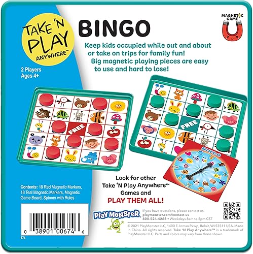 Vista 5 de PlayMonster Take N Play Anywhere Bingo - Piezas magnéticas en lata magnética para viajes para divertirse sobre la marcha, para mayores de 4 años