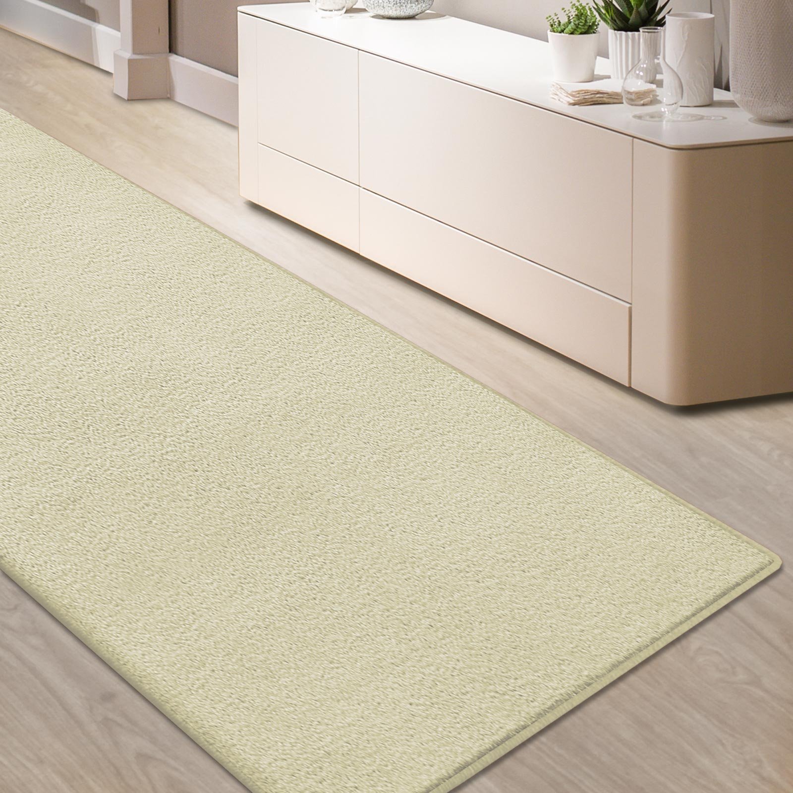casa pura Tapis de Couloir au Metre à Poils longs et Doux épais | Décoration de Salon Chambre |Dos antidérapant et adapté au chauffage par le sol Dynasty, 100x600 cm, Beige