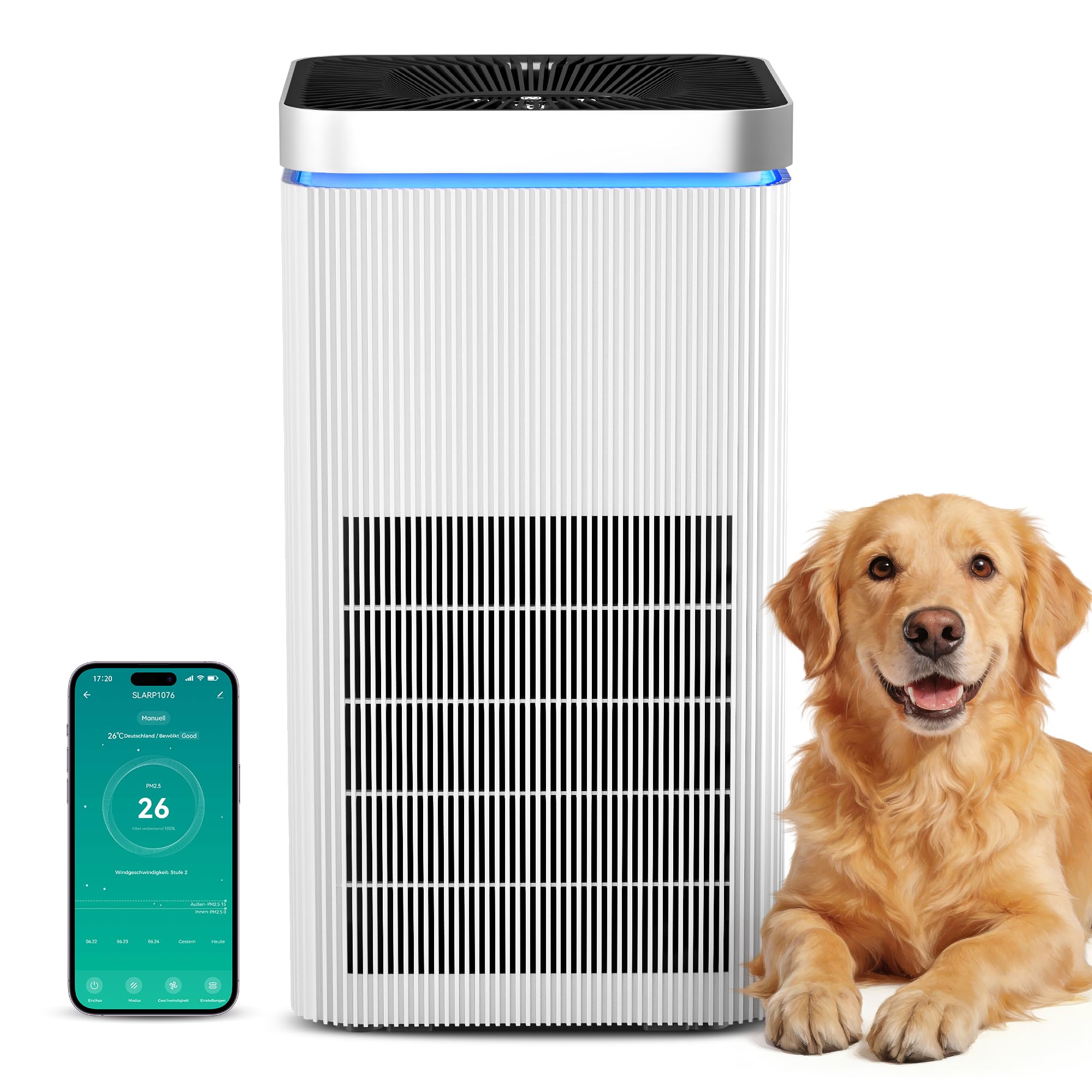 Alphaappliance Luftreiniger Allergiker für 40㎡ (CADR 500m³/h) Air Purifier mit HEPA Luftfilter, Entfernt der schädlichen Partikel bis zu 0,3 µm, Luftqualitäts Feedback und Auto-Modus, AP003