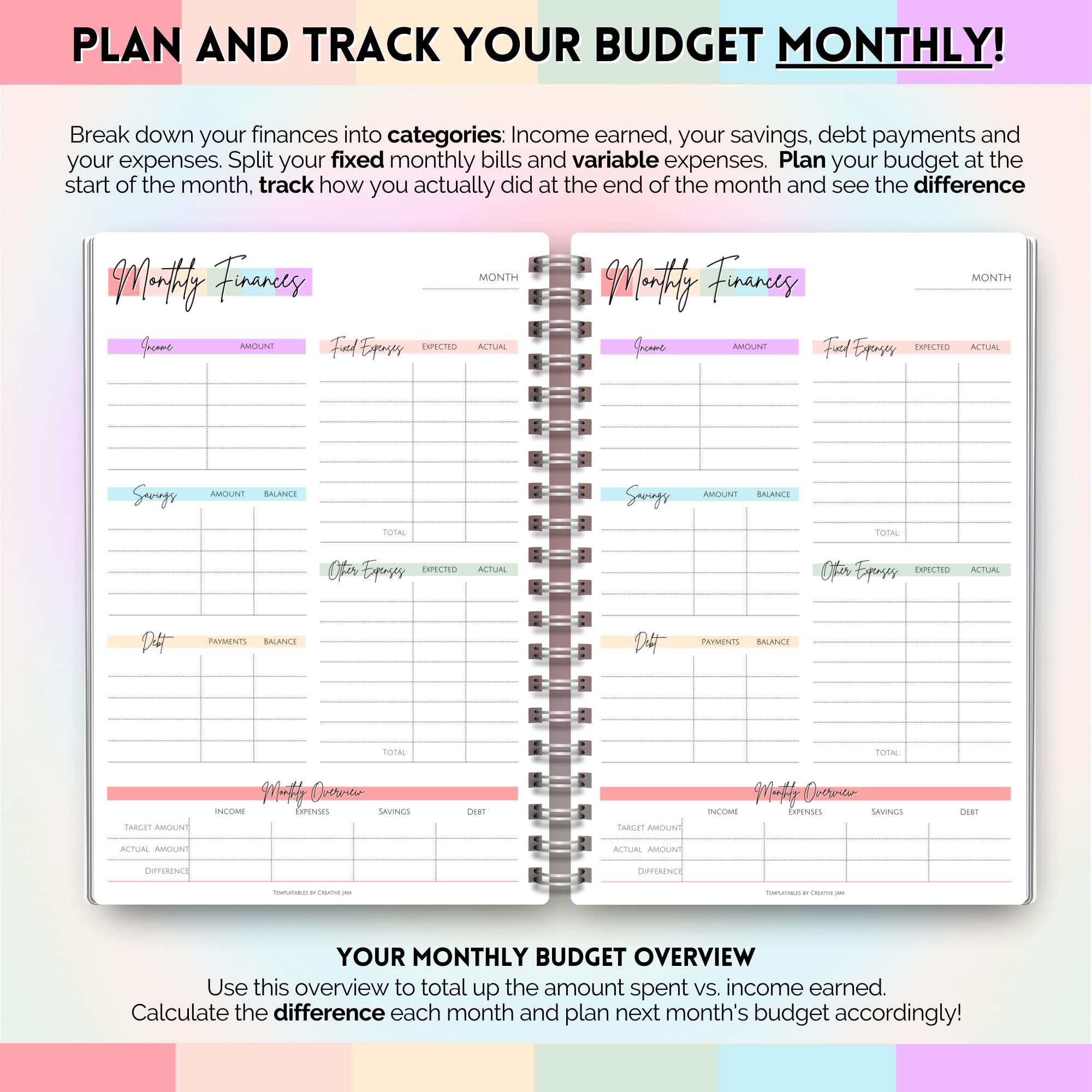 Budget Planner & Monthly Bill Organizer, Rainbow, A5 - Image 3