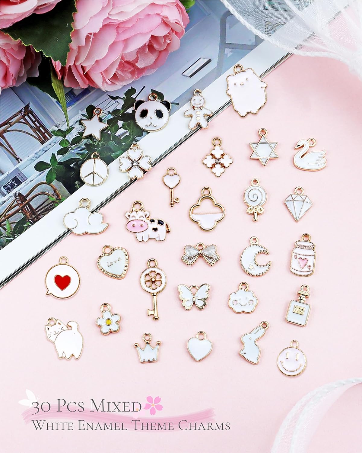 30 Pcs Assorted White Enamel Charms Pendants for Earrings Necklace Bracelet Jewelry Making and Crafting - Image 7