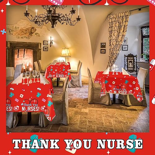 Miniatura 5 de PARSUP 4 manteles desechables para enfermeras, suministros de fiesta, 108 x 54 pulgadas, mantel temático de graduación de enfermera, mantel de