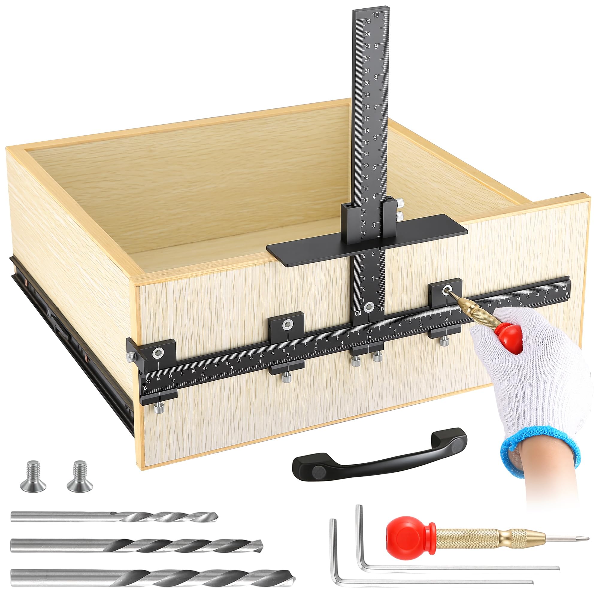 Cabinet Hardware Jig, Kitchen Door Handle Jig, Punch Locator Drill Guide Template, Drawer Pull Alignment Jig, Wood Drilling Dowelling Tool for Handles Knobs on Doors or Drawer Pull Installation