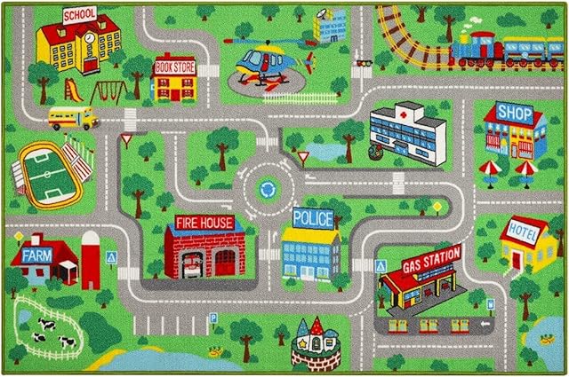 Capslpad Kids Play Rug Town City Road Car Mat 160x100cm (5'2" x 3'3") Kids Carpet Playmat Exercise Mat Learning Educational Area Rug for Children Boy Girl Kids Toddler Bedroom Playroom