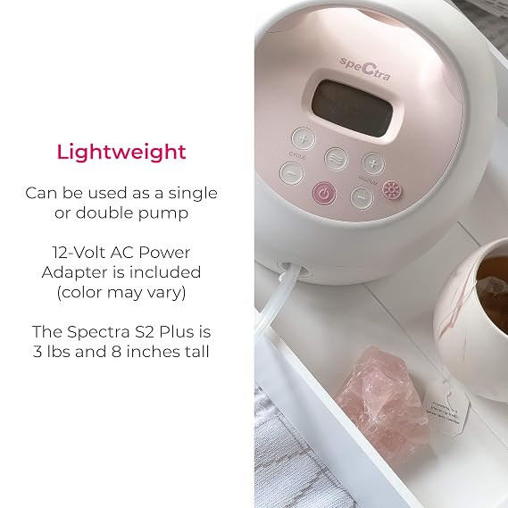 Spectra - S2 Plus Electric Breast Milk Pump Bump مع مضخة S1 ، والزجاجات ، وحماة التدفق الخلفي ، والأنابيب ، وصمام Duckbill ، والفلانشات 24/28mm