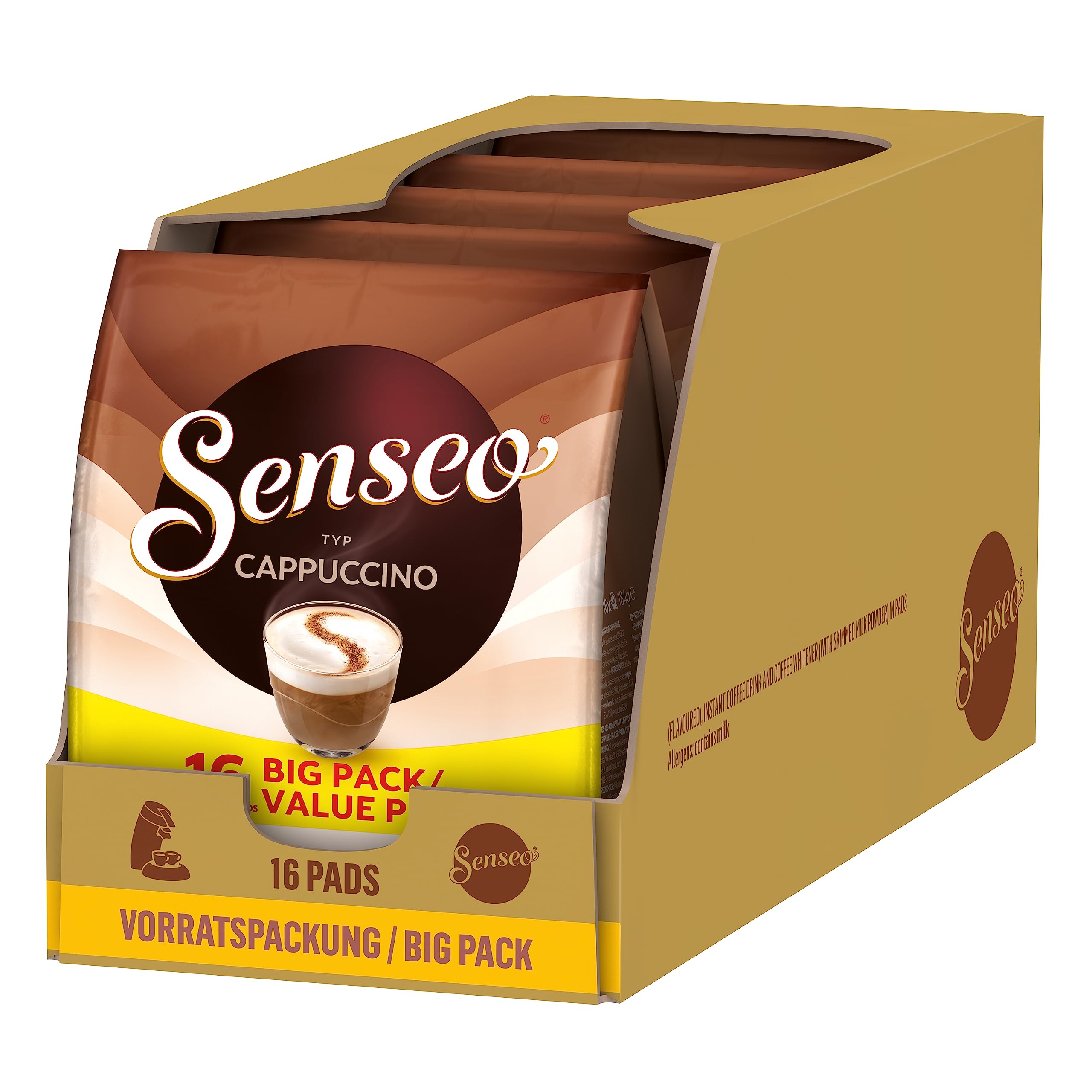 Senseo Pads Cappuccino, 80 Kaffeepads, 5er Vorteilspack, 5 x 16 Getränke in der Vorratspackung, 0.92 kg