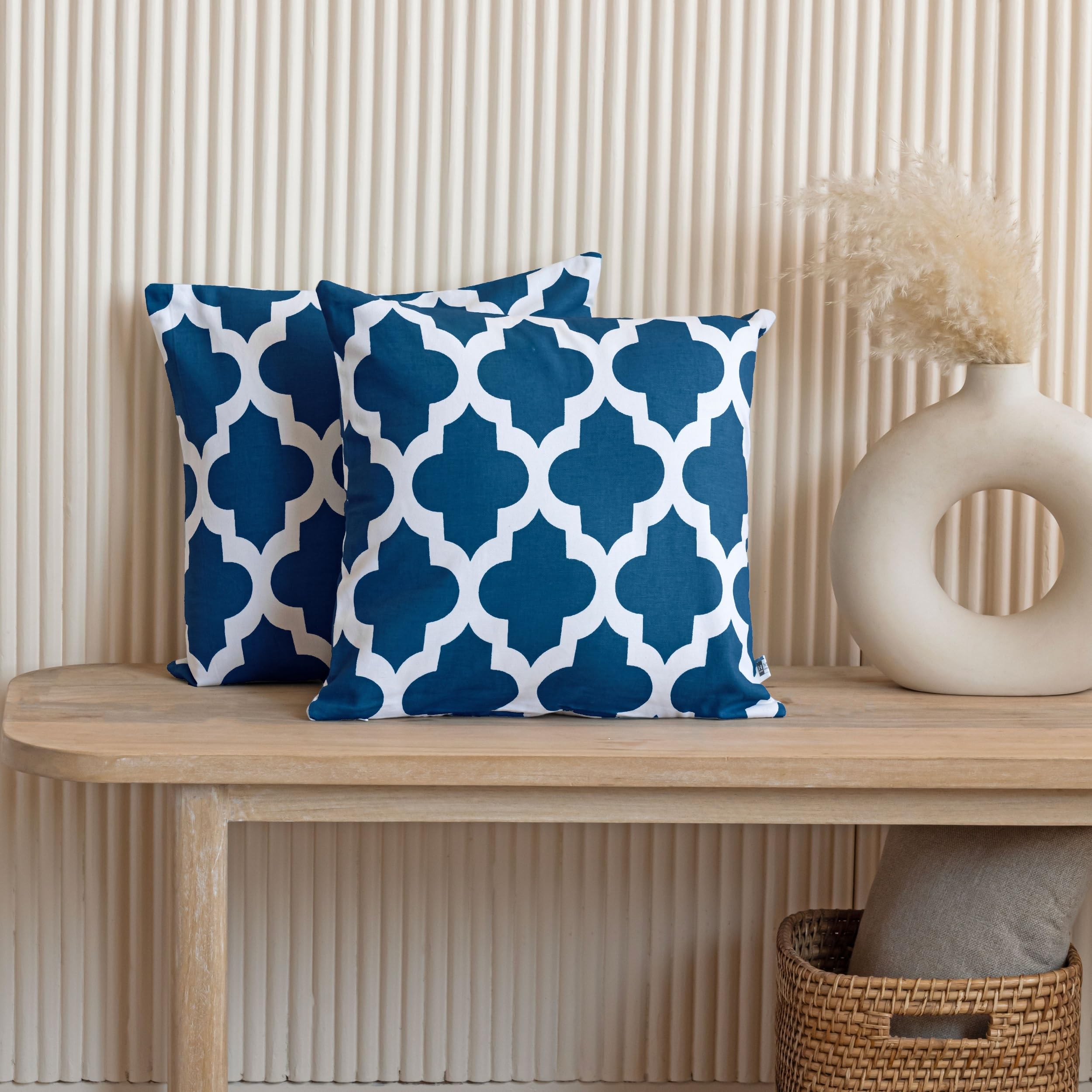 Navy & Green Geometric Pillow Covers - Set Of 4, 20x20 Inch Cotton Linen Covers For Indoor & Outdoor Decor - View #6