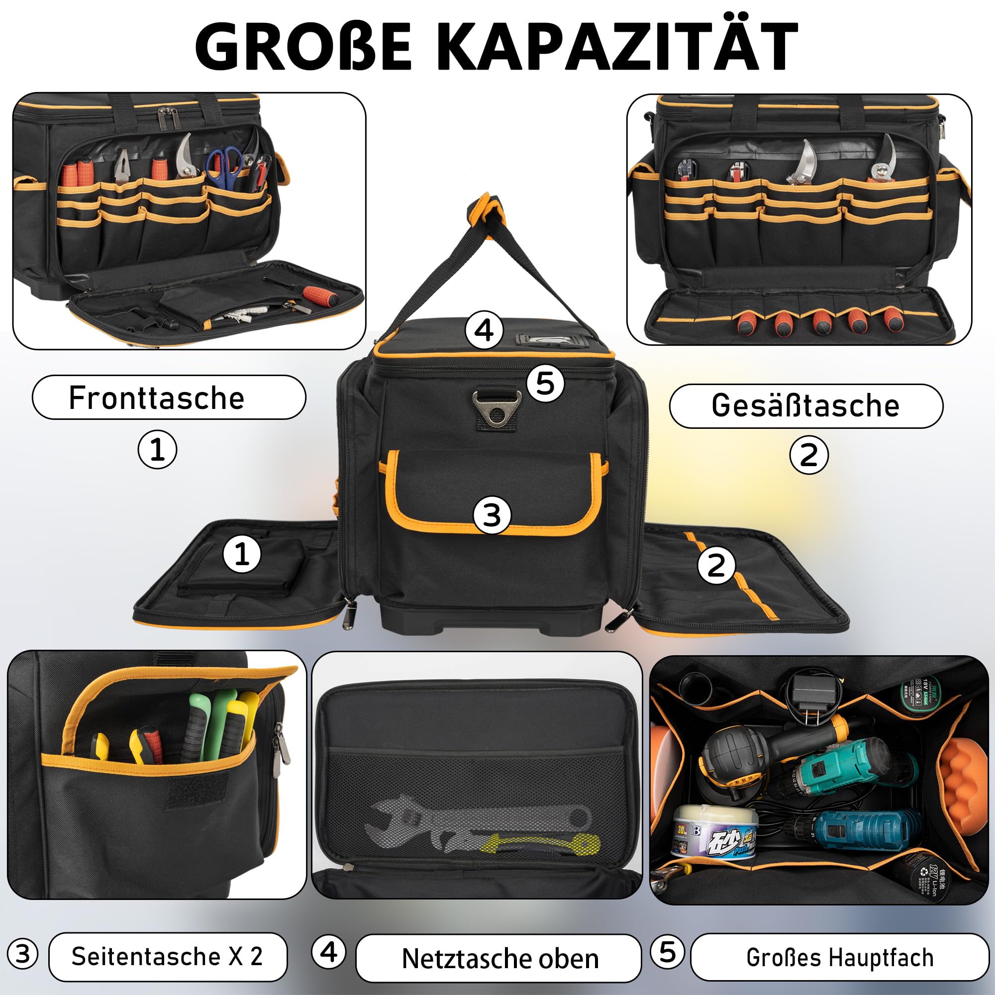 Borsa Portautensili Einhell 56/29 | Base Rinforzata | Tracolla E Maniglie | Capacità 25 Kg | Dimensioni 56x29x30 Cm