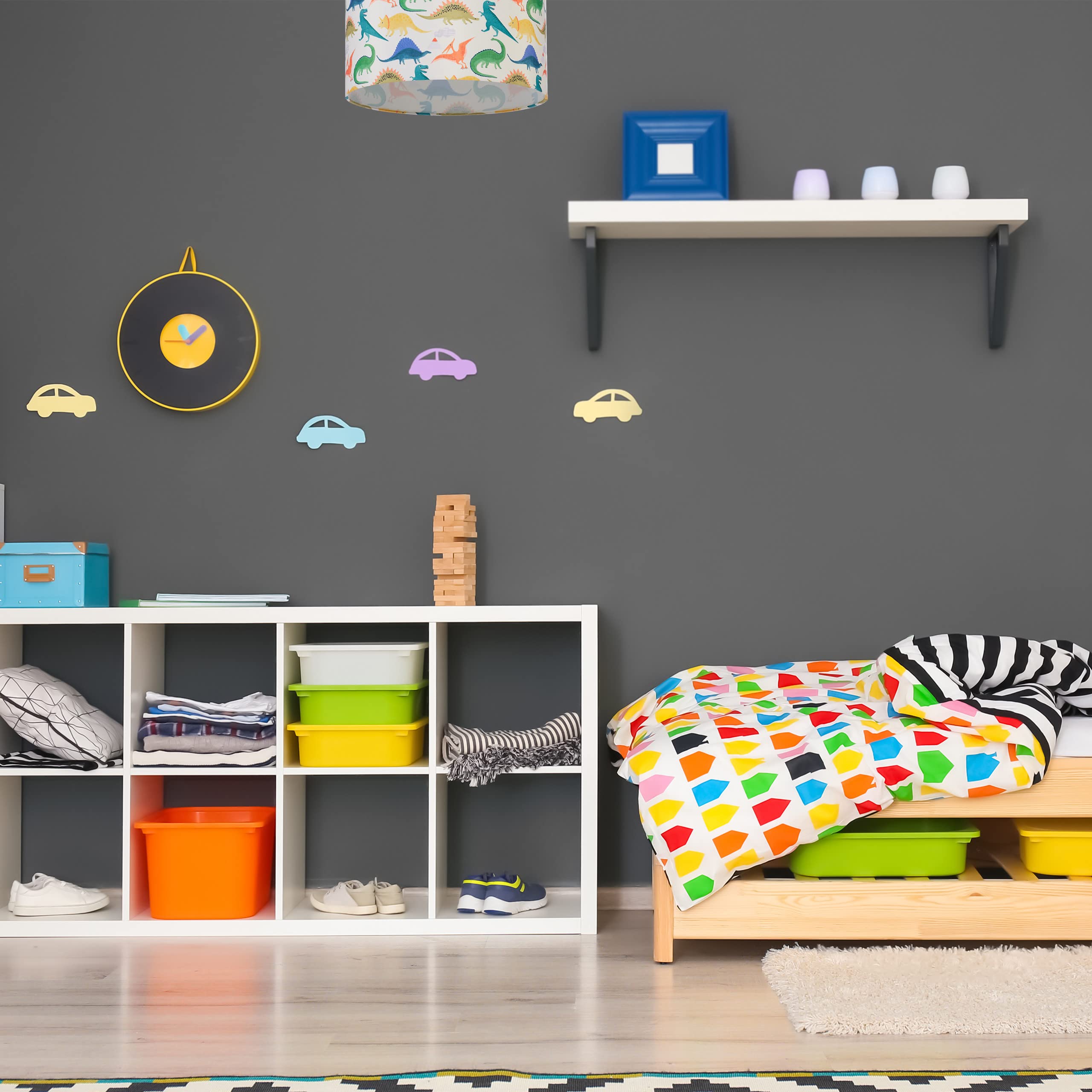 Relaxdays Lampadario a Sospensione per Bambini, Cameretta e Stanza dei Giochi, con Dinosauri, HxD: 145 x 35 cm, Colorato