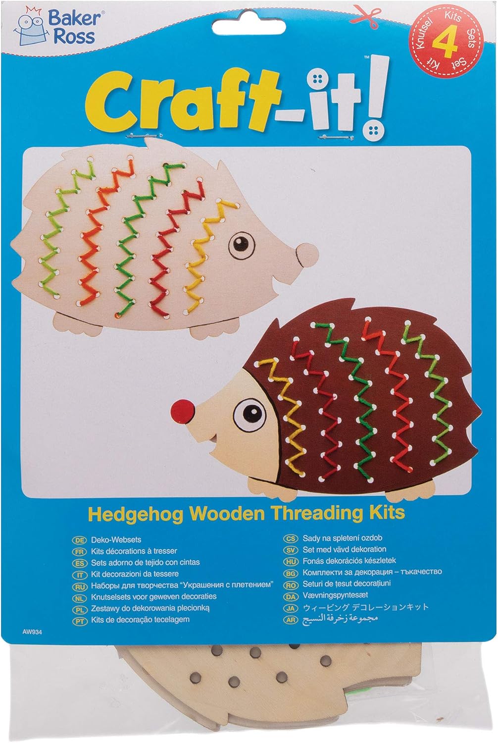 Baker Ross AW934 Hedgehog Wooden Threading Kits, Arts and Crafts for Kids (Pack of 4), Assorted 6 81Hi KZzYWL. AC SL1500