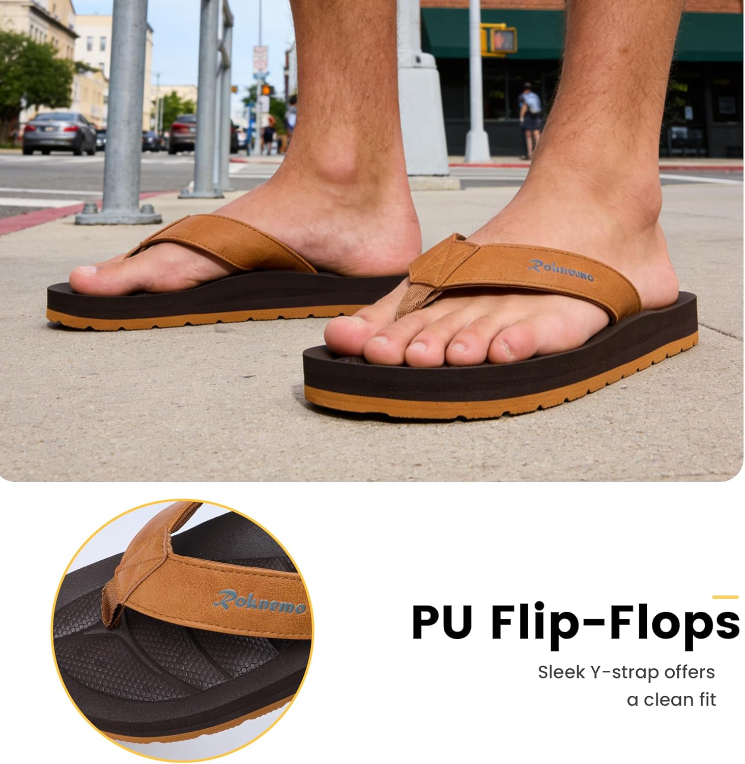 Mens Flip Flops - Comfort Arch Support Slides - Lightweight Foam Slip On Beach Sandals - Waterproof Open Toe Thong Slippers Summer Footwear - Image 6