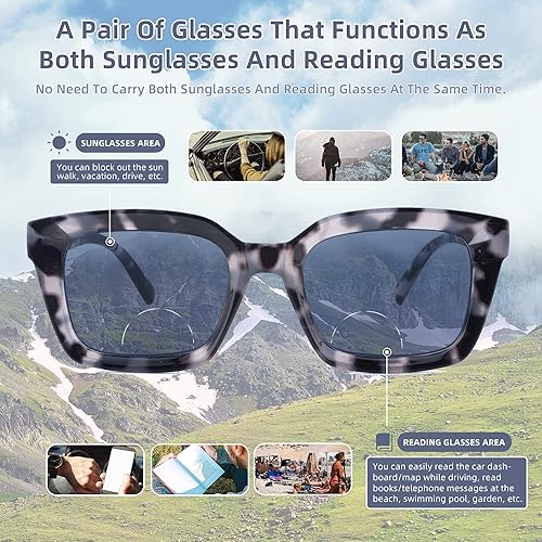 Miniatura 4 de HIYANJN Gafas de sol bifocales para mujeres y hombres, paquete de 3 lentes de sol de lectura, lentes de sol cuadrados con protección UV 400, bisagra