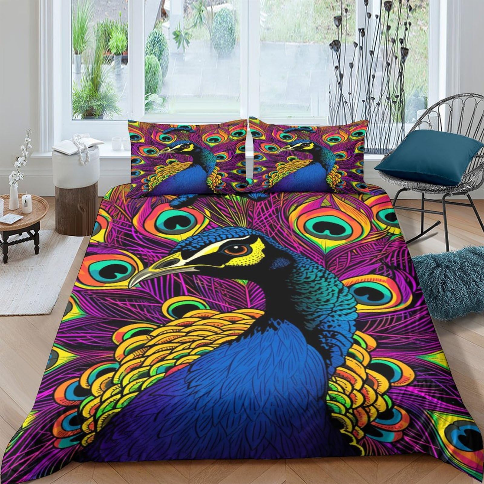 Housse de couette paon king size pour rafraîchir une décoration de chambre terne