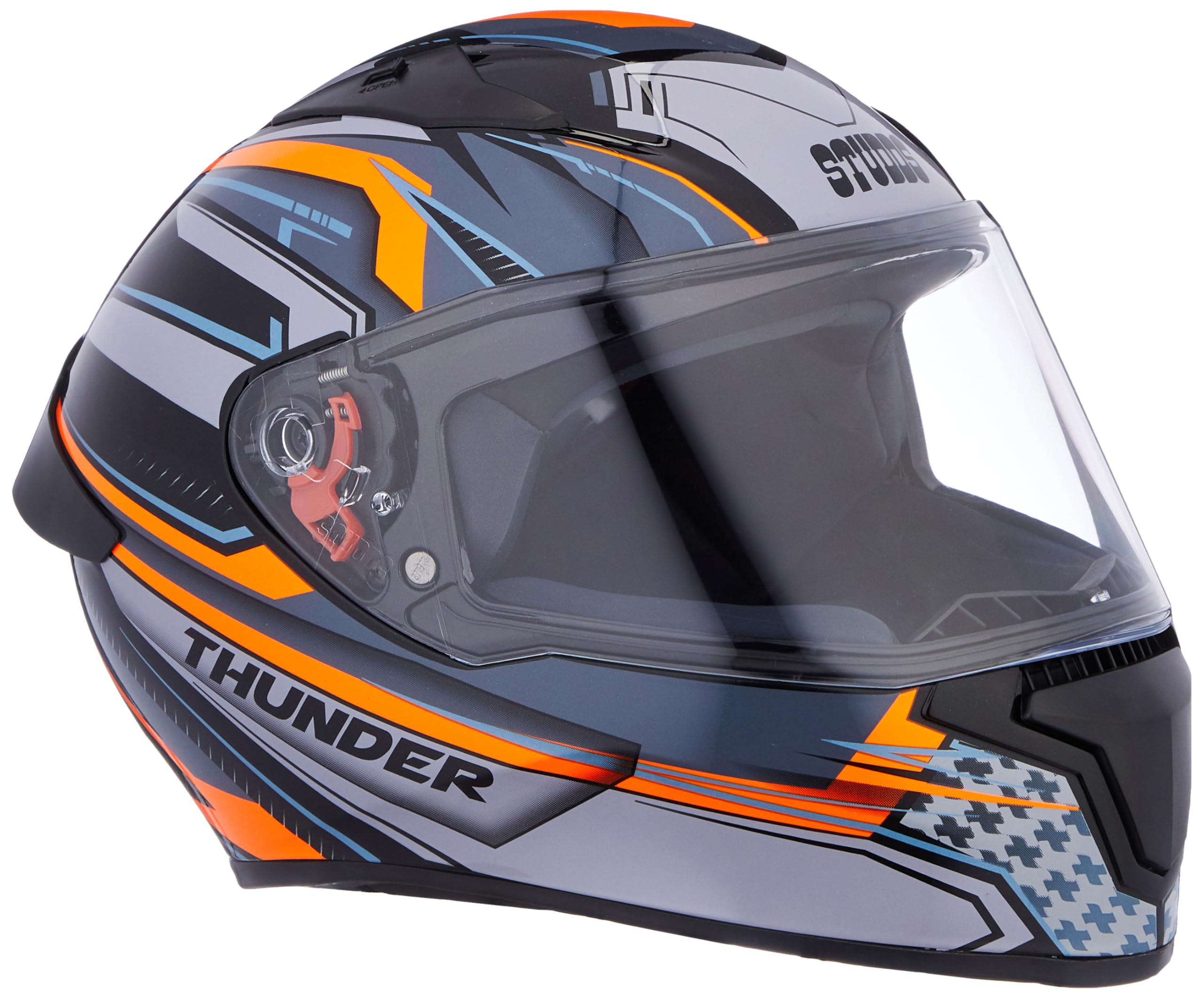 Studds Thunder Full Face Helmet D8 with Clear Visor (Matt Black N4, XL)-image-1