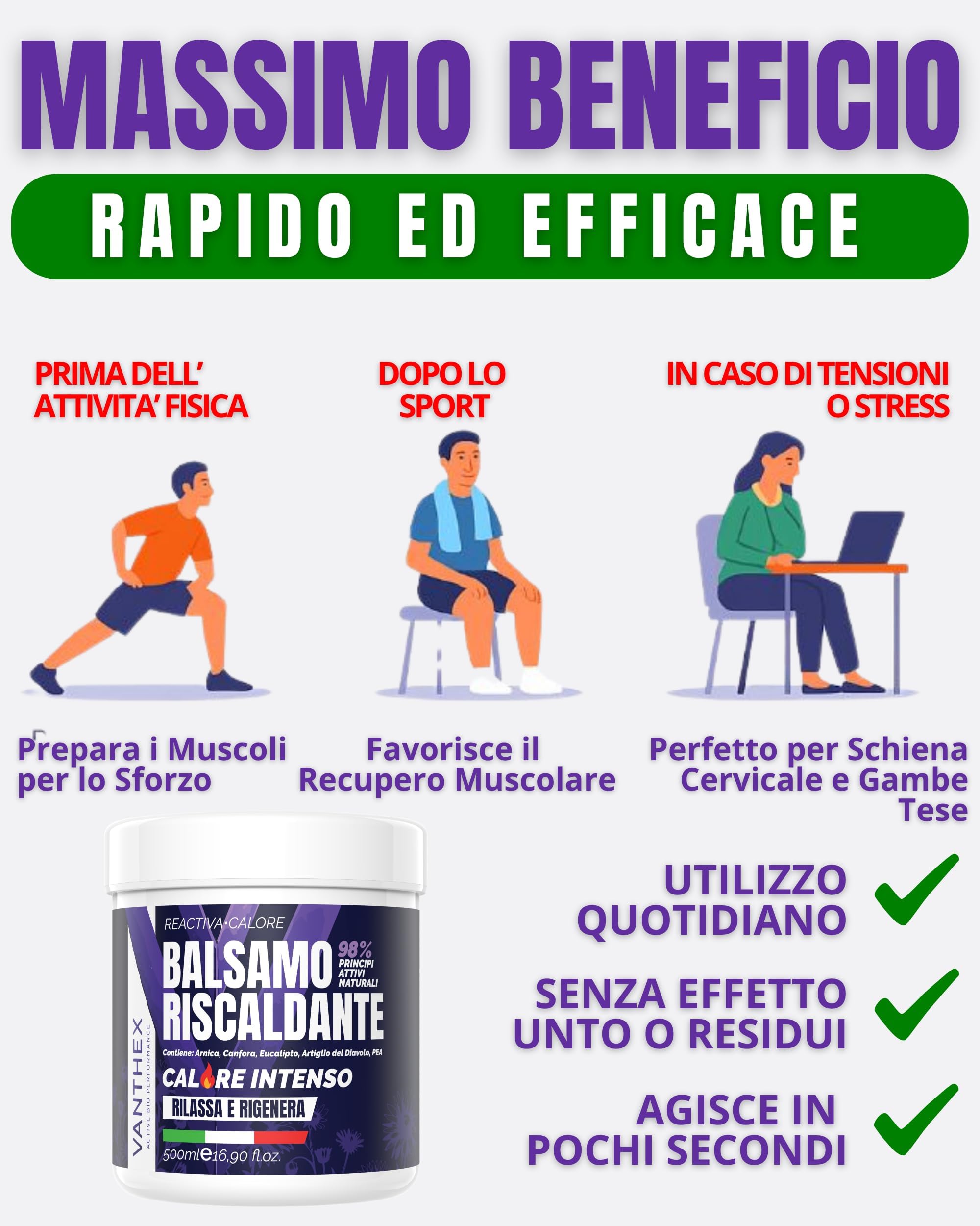 VANTHEX Crema Riscaldante Muscoli Sportiva 500ml con Arnica Gel Forte a Rapido Assorbimento per un Sollievo Naturale ideale per Pre Post Allenamento, Calore Progressivo, Non Untuoso