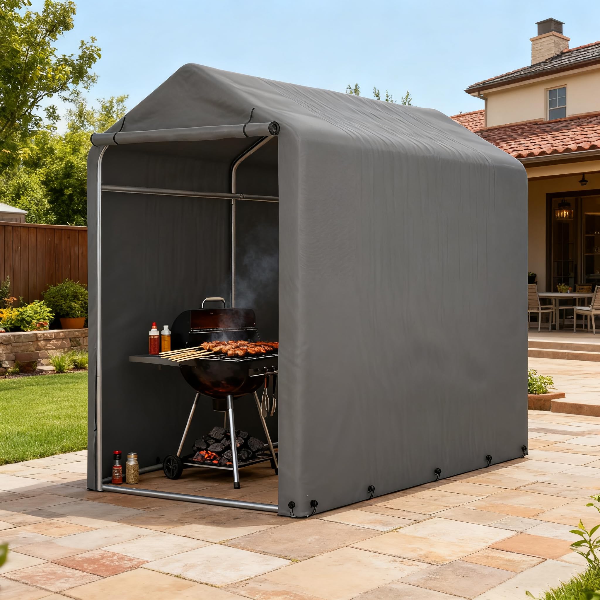 Fahrradgarage 187x100x160 cm, Carport Zelt Wetterfest, UV-Schutz, Wasserdicht, Fahrradzelt, Zeltgarage Geräteschuppen für 2 Fahrräder, Auto, SUV, Motorrad, Boot, Gartenhaus, Grau