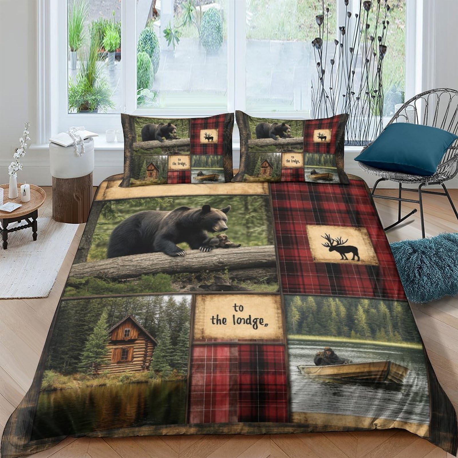 Ctjqhvkz Style-6 3D Printed Forest Bear Fitted Sheet Microfiber Soft Cabin Lake Mattress Cover For Bedroom Guest Room Dorm Protection Decor Single（135X200cm）