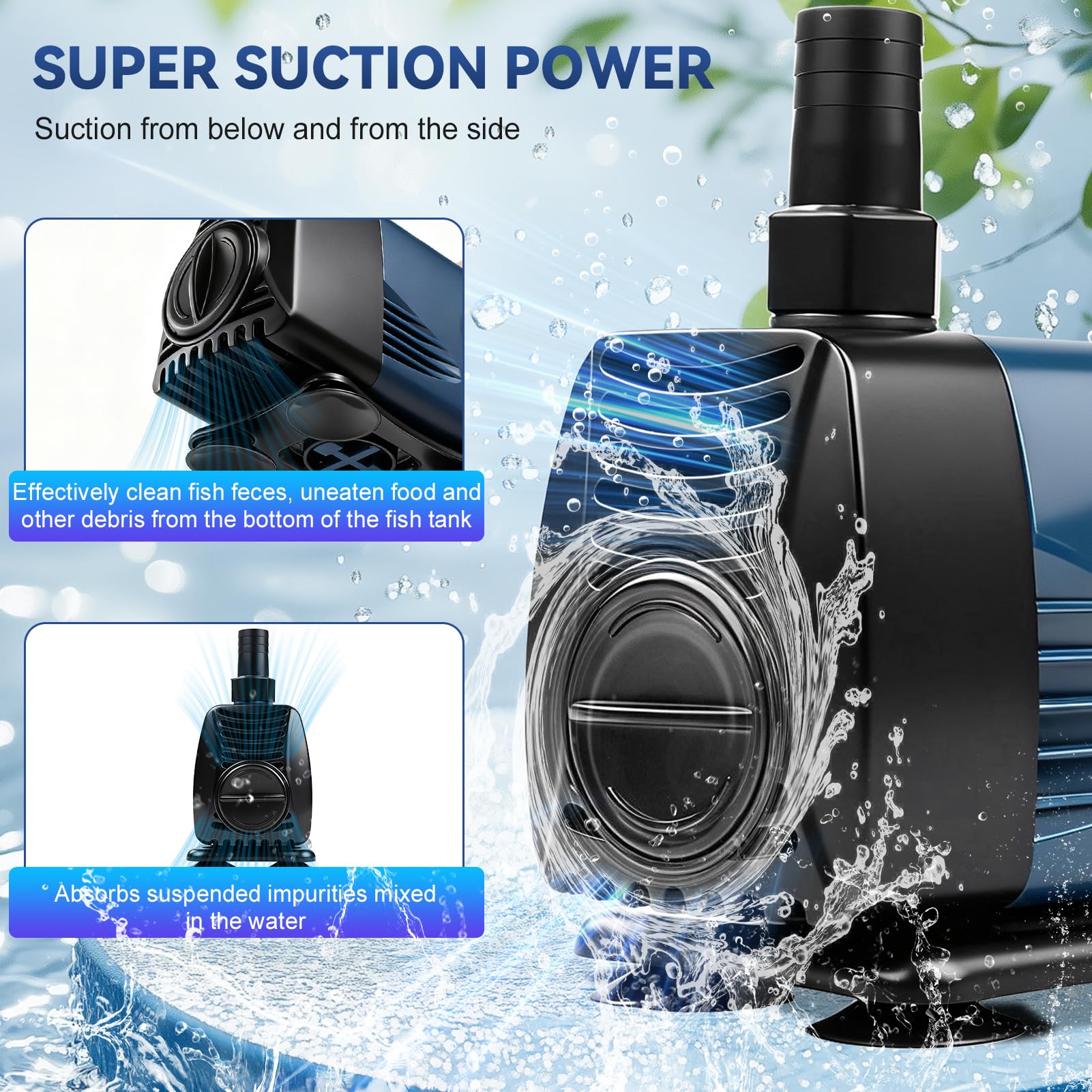 Pompa ad Acqua Sommergibile 40W 3000L/H,Pompa Acquario Ultra Silenziosa,con Cavo 1.8m,4 Basi a Ventosa,per Acquari,Fontane,Stagno di Pesce